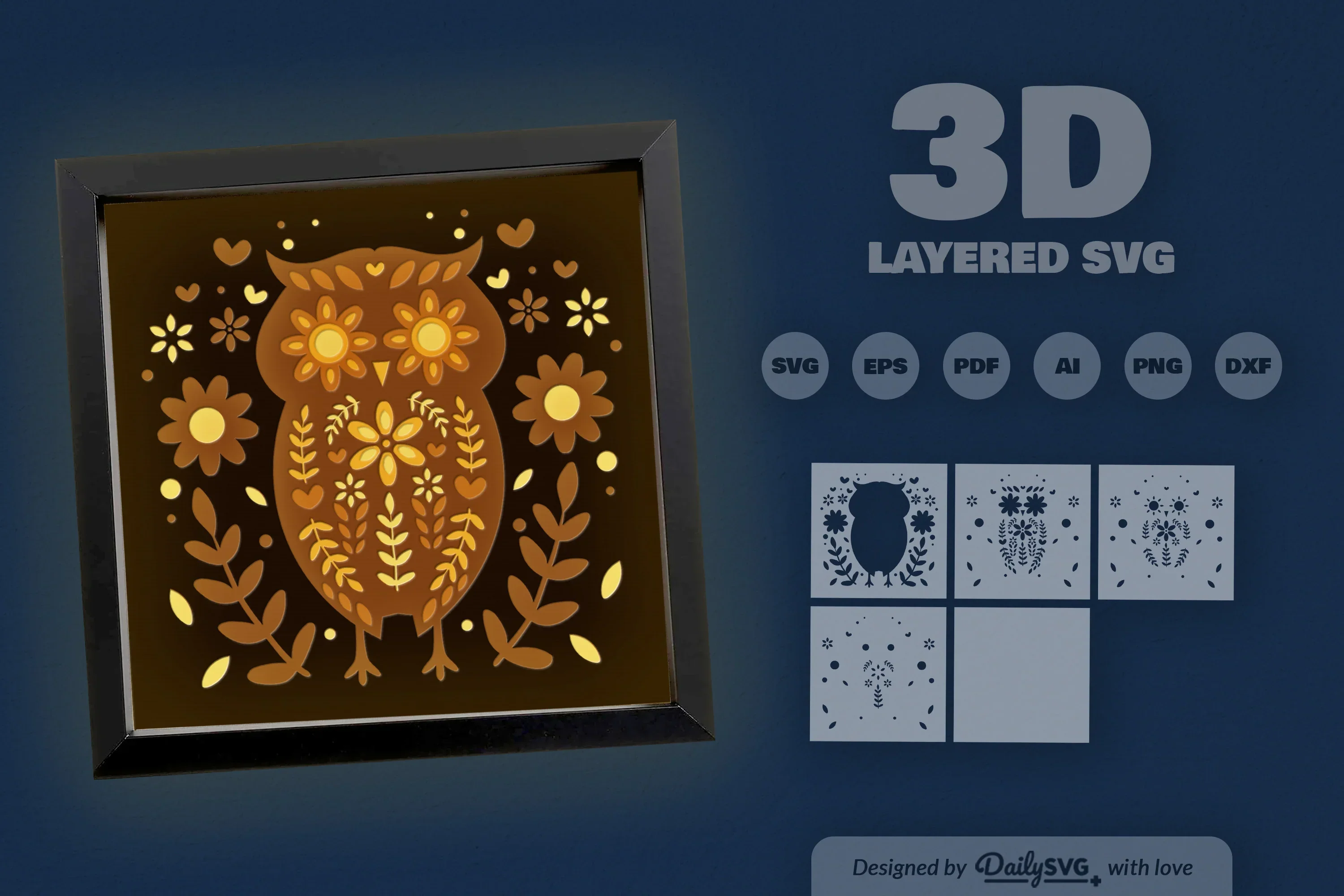 Owl Folk Art Papercut SVG Bundle - Image 3