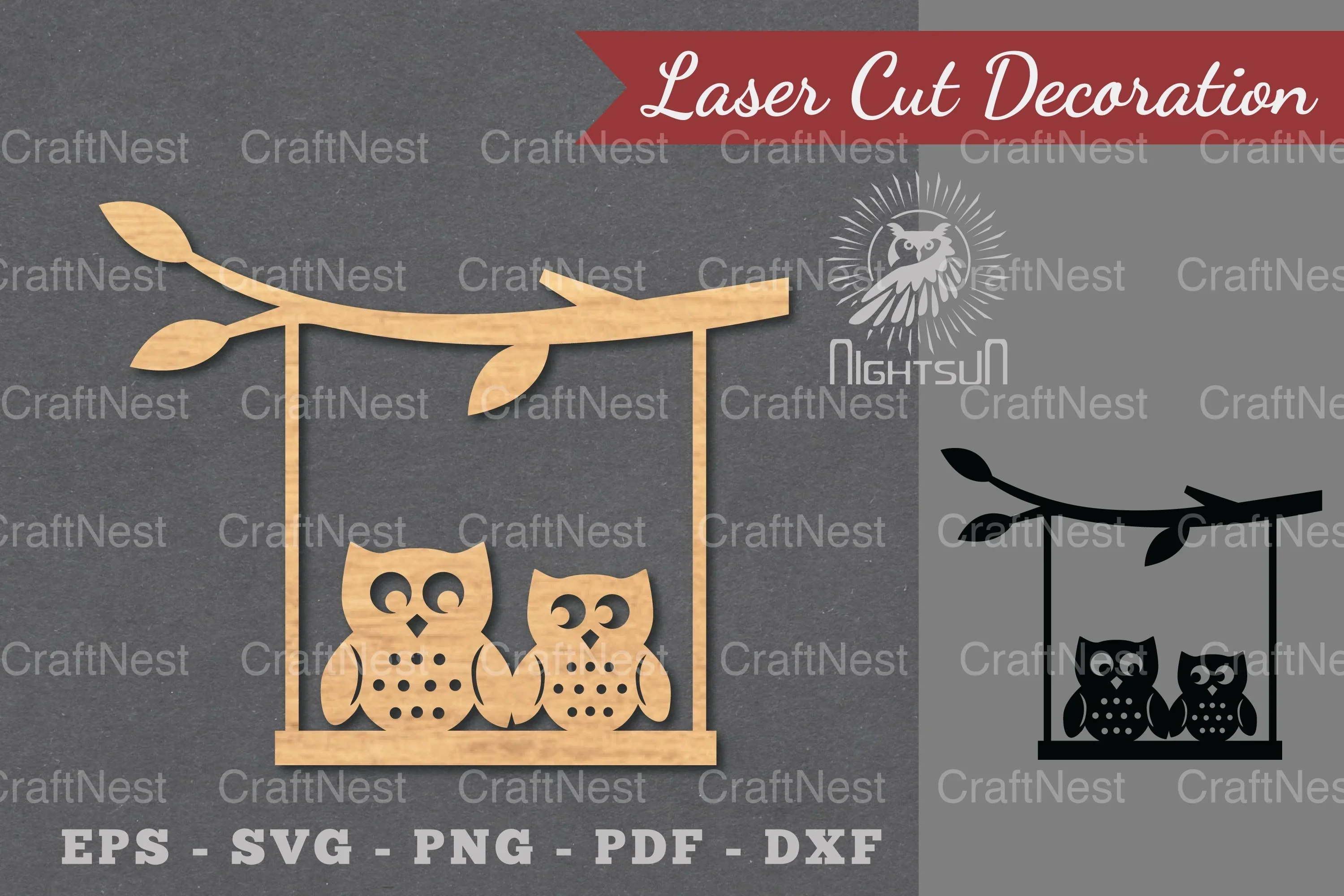 Owl on a Swing Laser Cut Decoration Clipart Bundle