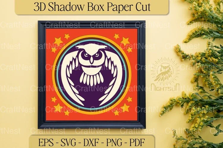 Owl Shape 3D Shadow Box Clipart Bundle