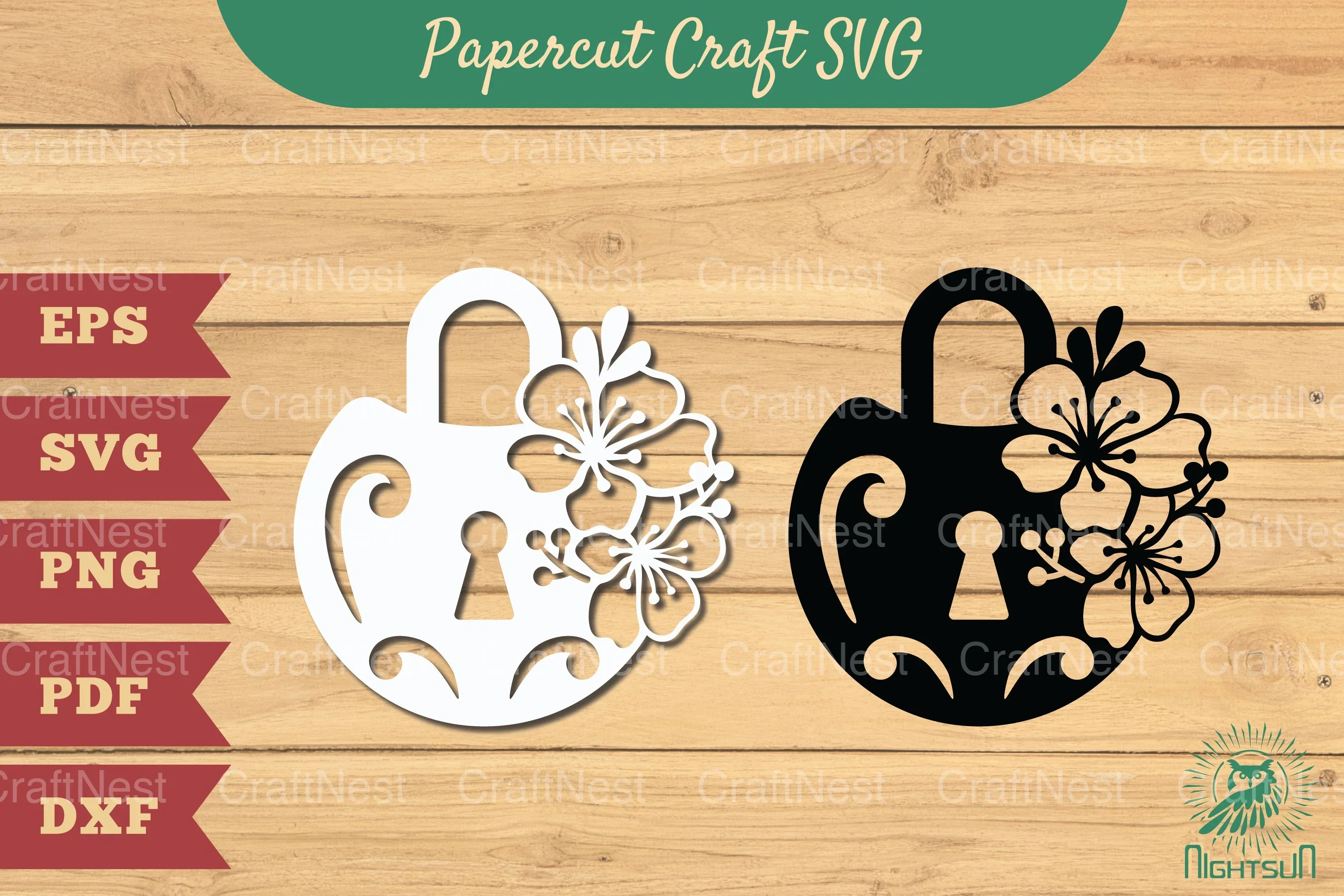 Padlock with Flower Papercut SVG Bundle
