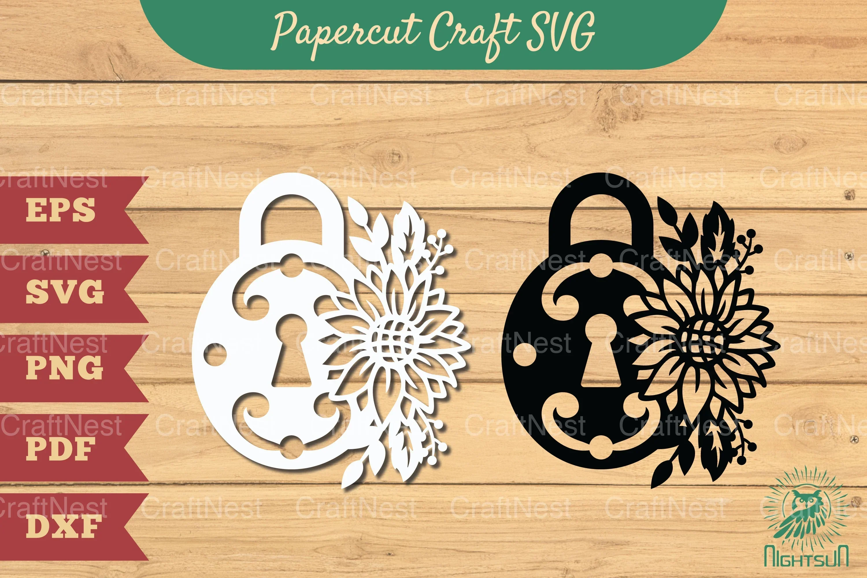 Padlock with Flower Papercut SVG Bundle