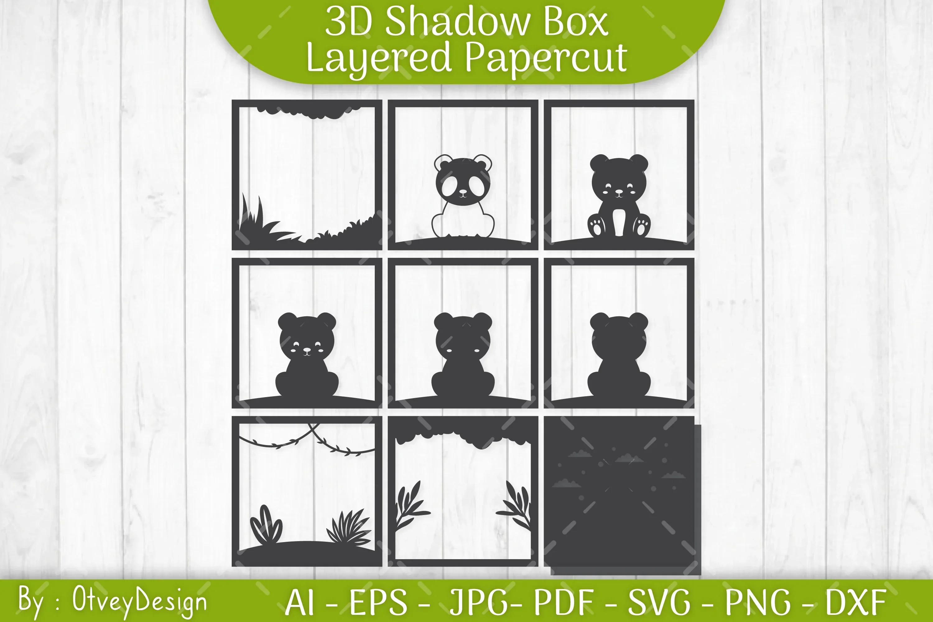 Panda Animals Shadow Box Layered Papercut SVG Bundle - Image 3