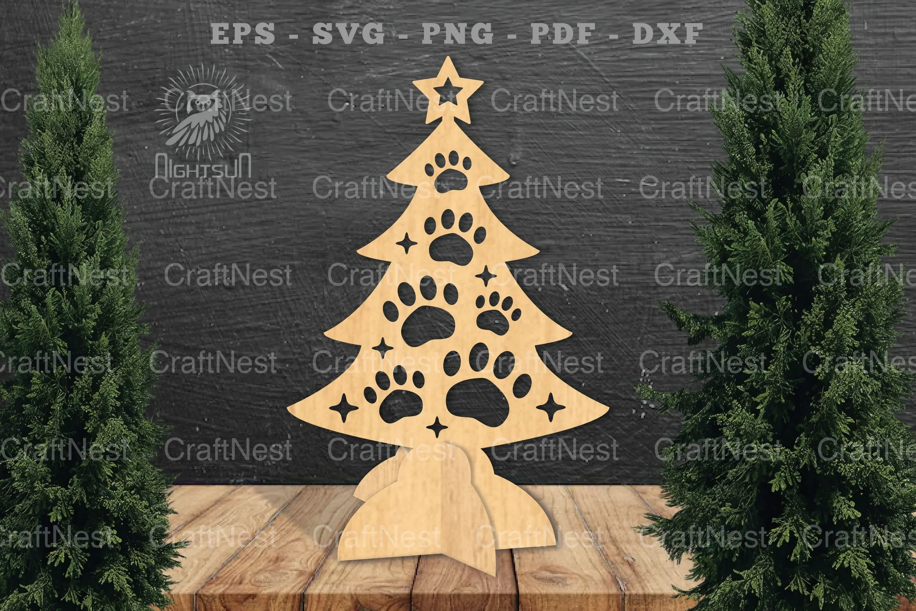 Paw Christmas Tree Laser Cut Home Decor Clipart Bundle