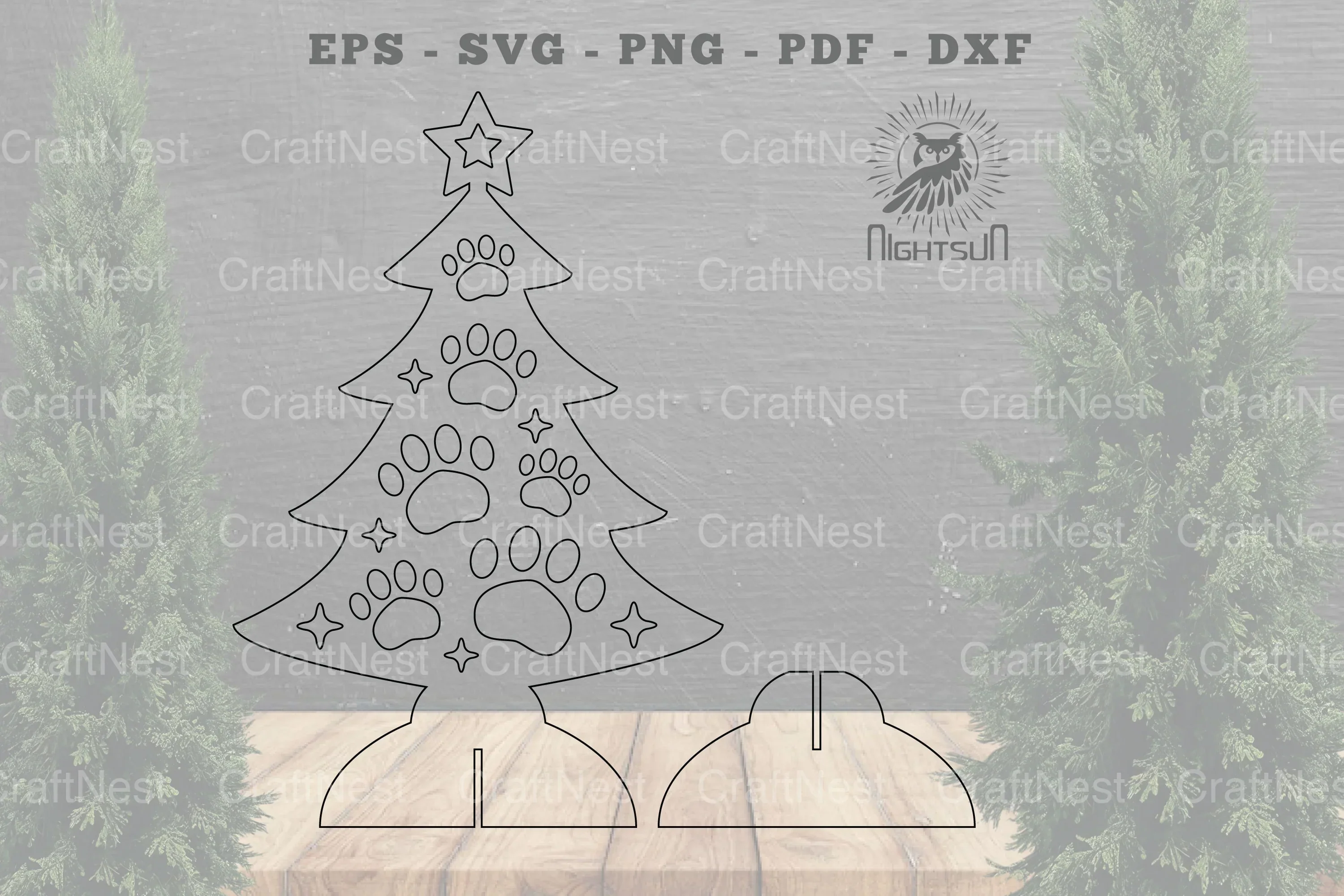Paw Christmas Tree Laser Cut Home Decor Clipart Bundle - Image 2