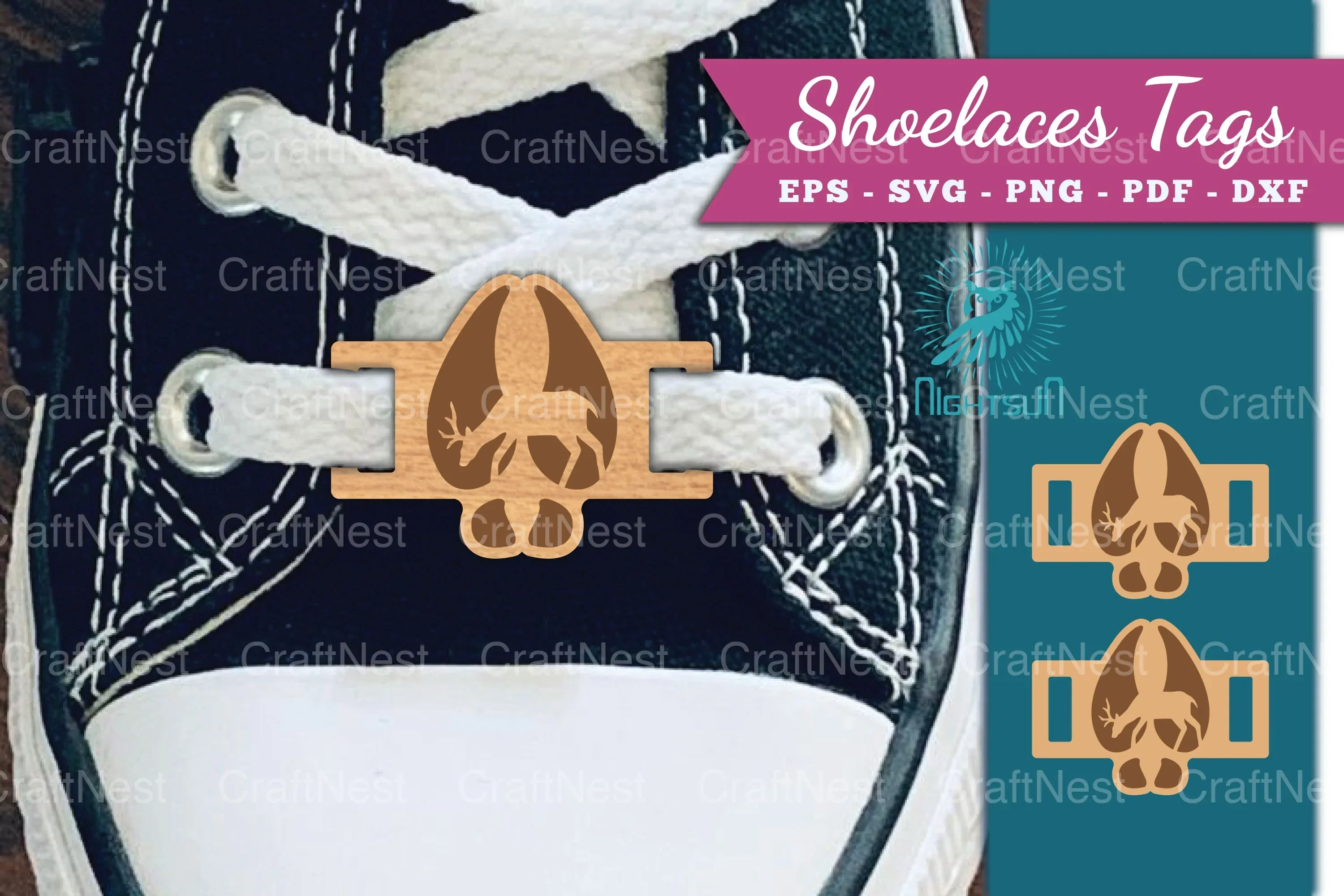 Paw Deer Shoelaces Tags Laser Cut Clipart Bundle