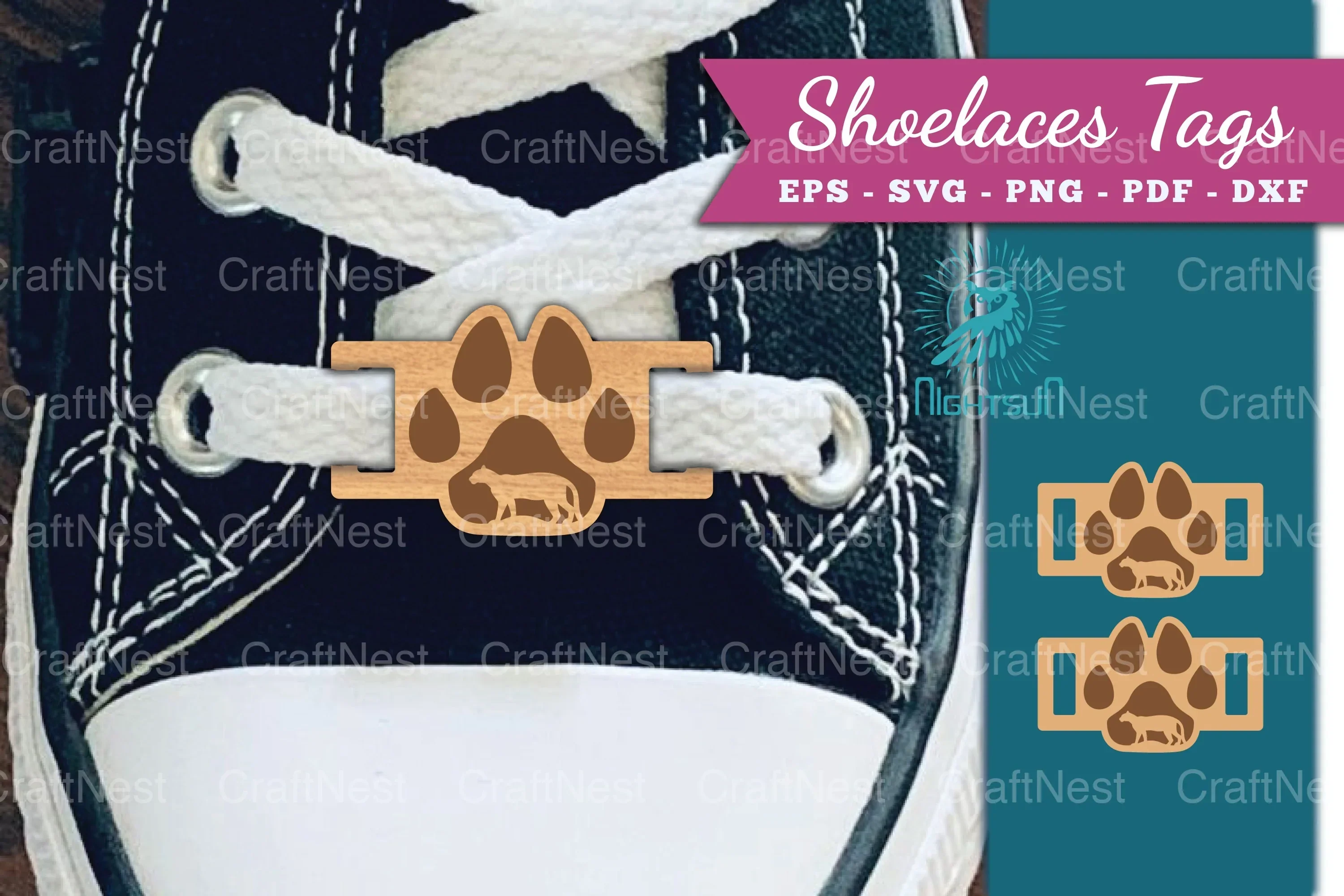 Paw Leopard Shoelaces Tags Laser Cut SVG Bundle