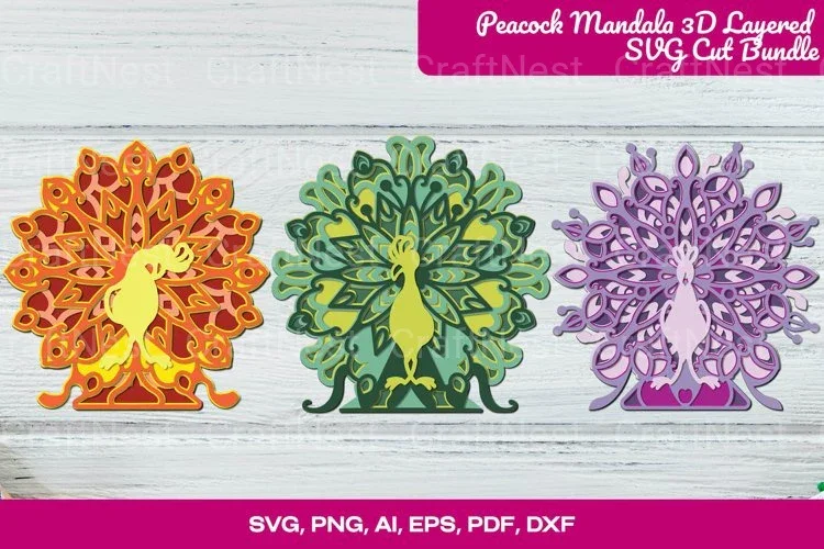 Peacock Mandala 3D Layered Cut Clipart Bundle