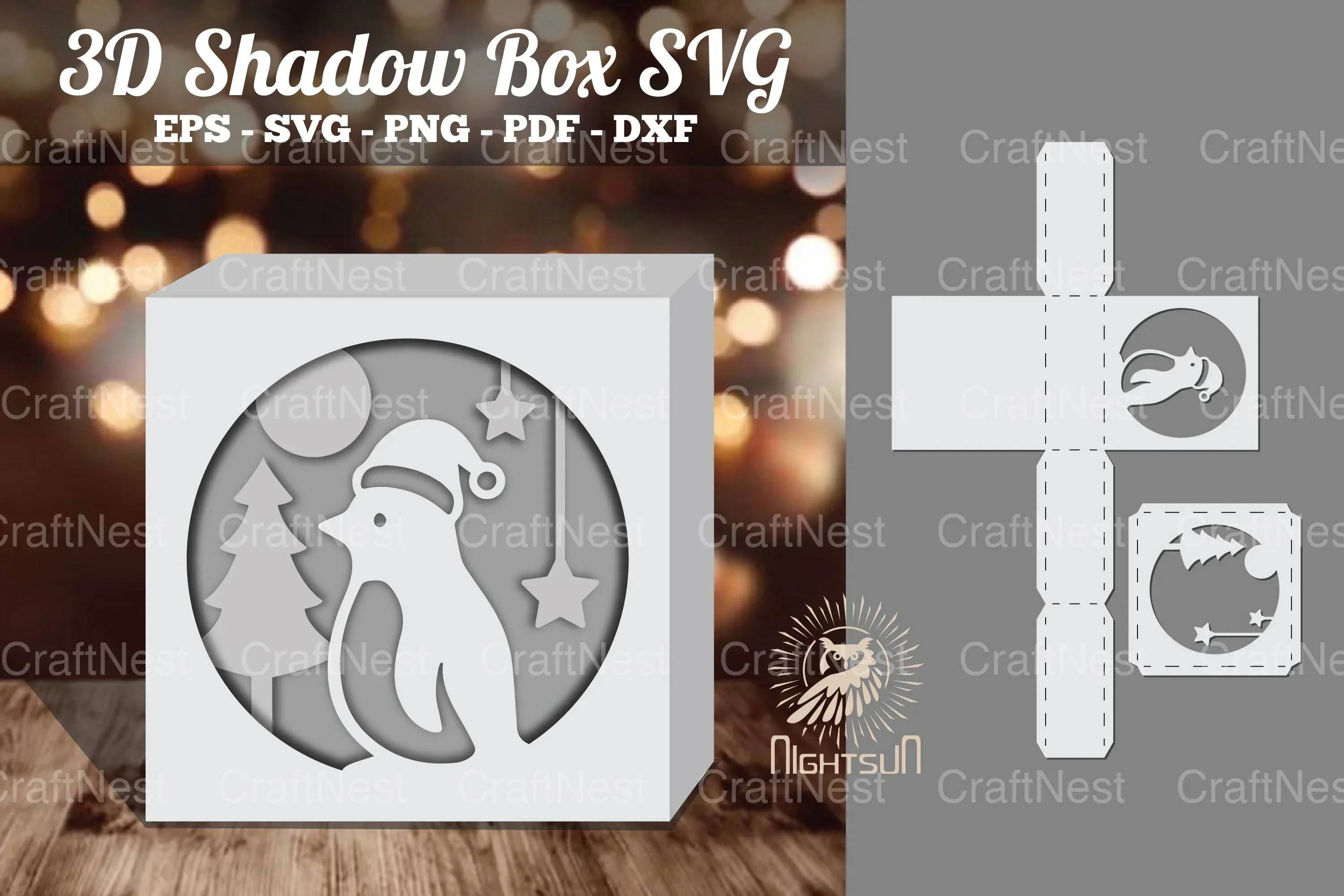Penguin 3D Papercut Shadow Box Clipart Bundle
