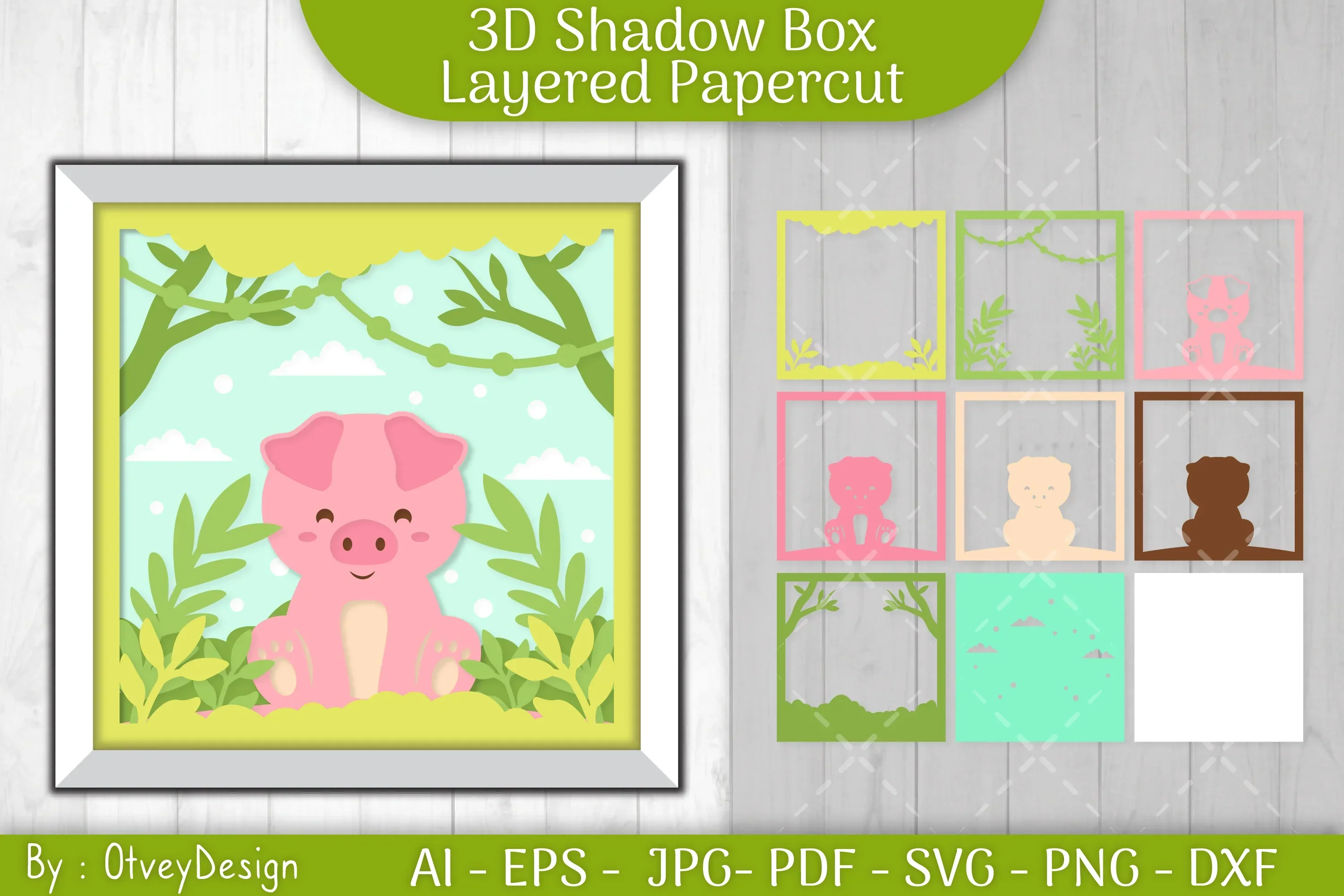 Pig Animals Shadow Box Layered Papercut SVG Bundle - Image 2