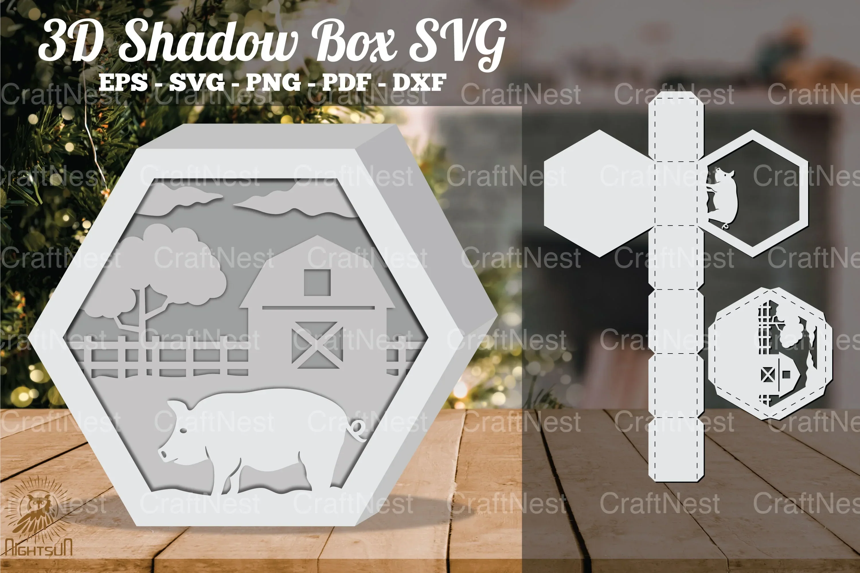Pigs on the Farm 3D Shadow Box Clipart Bundle