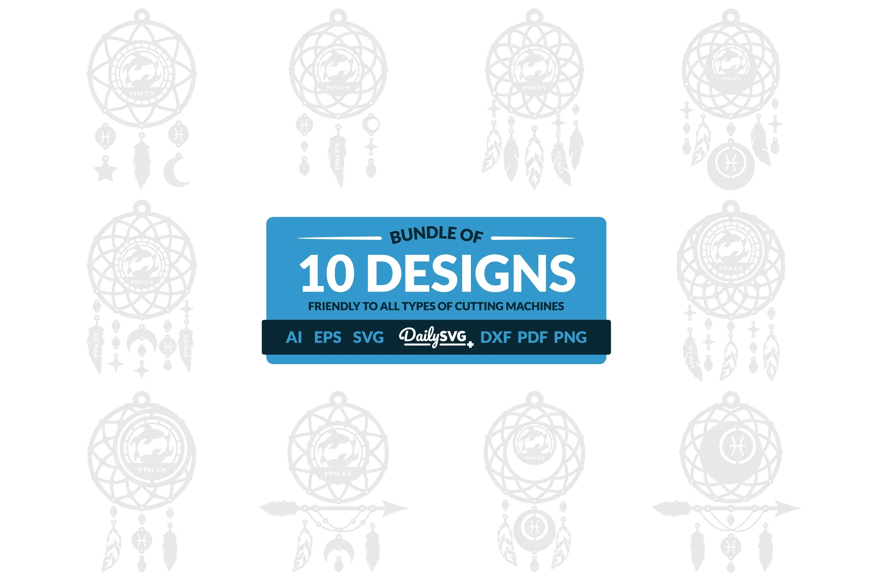 Pisces Dream Catcher Laser Cut Clipart Set