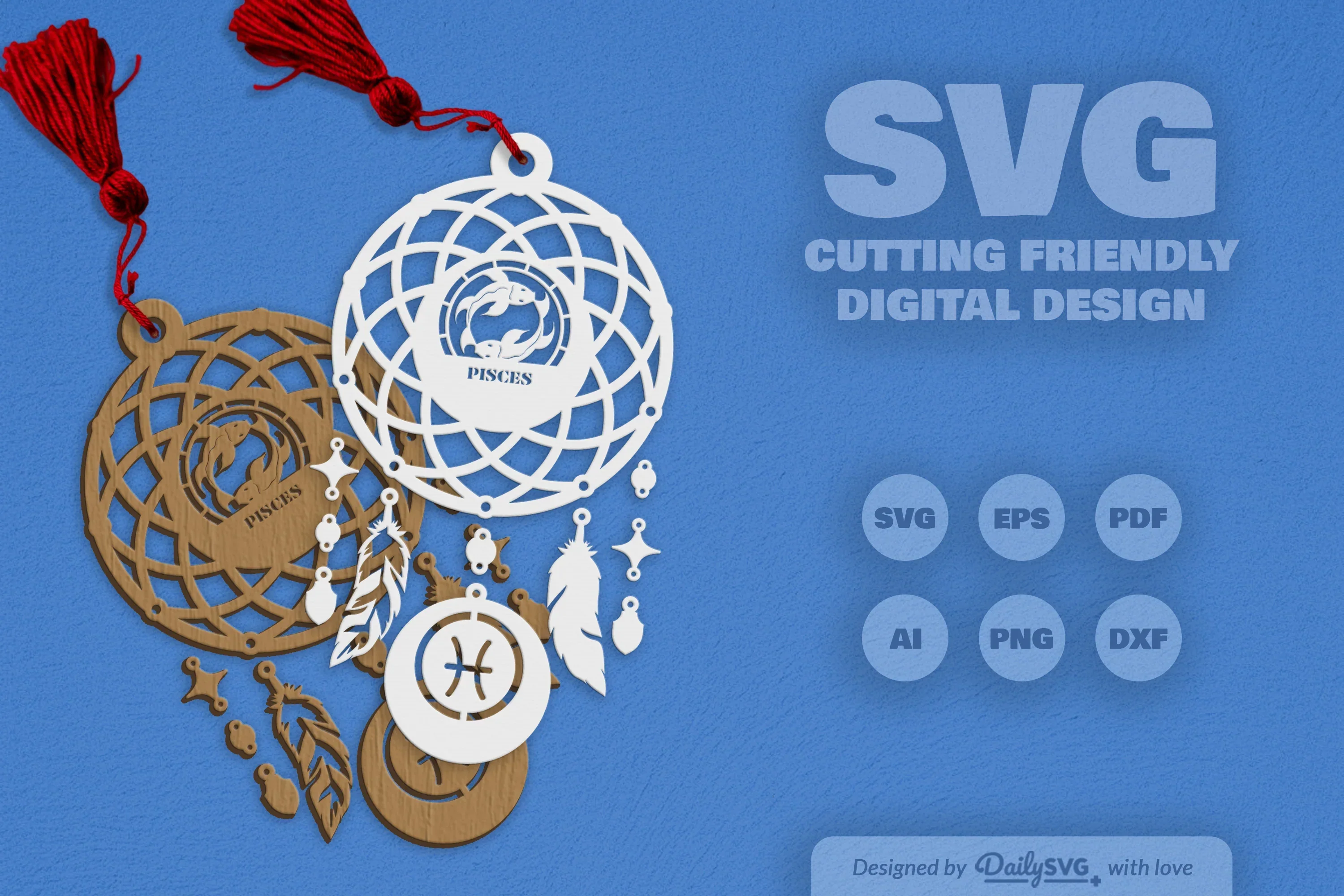 Pisces Dream Catcher Laser Cut Clipart Set - Image 5