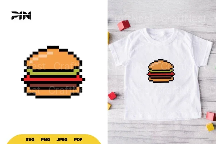 Pixel Art Fast Food 8Bit Burger Clipart Bundle