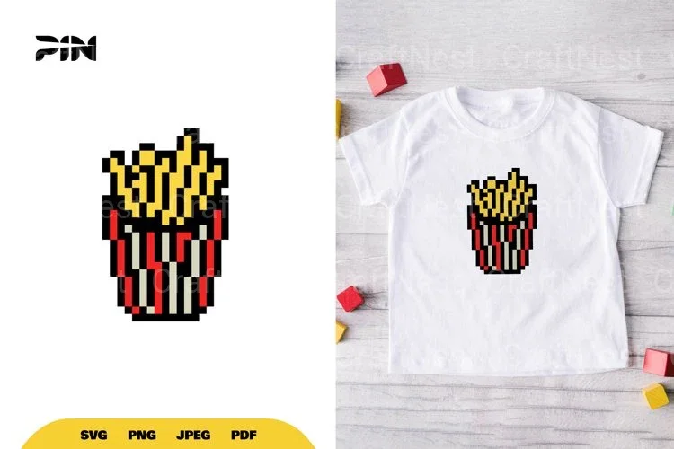 Pixel Art Fast Food 8Bit French Fries Clipart Bundle