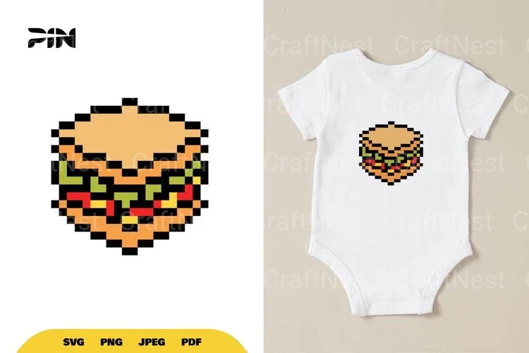 Pixel Art Fast Food 8Bit Sandwich Clipart Bundle