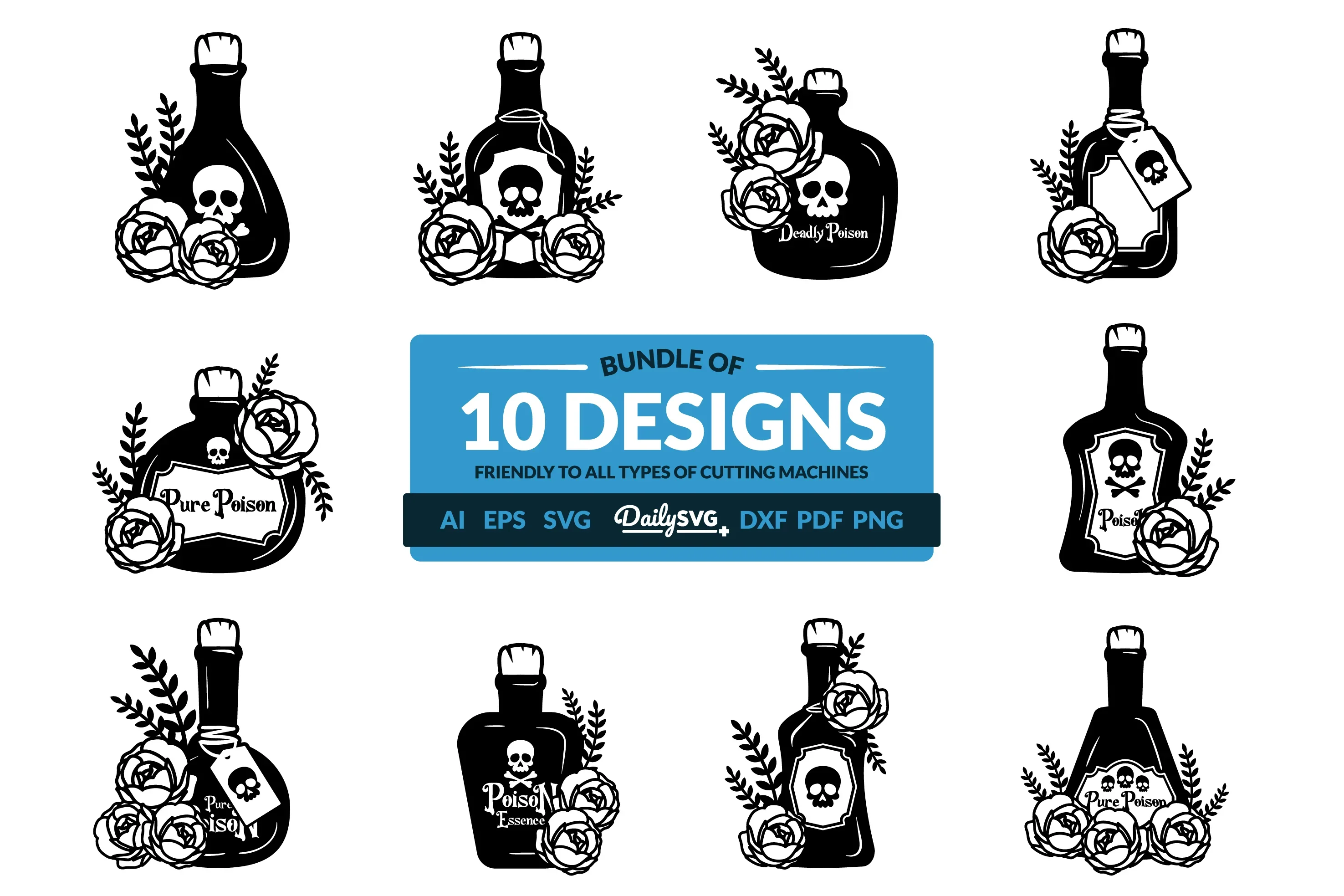 Poison Bottle with Roses Halloween Clipart