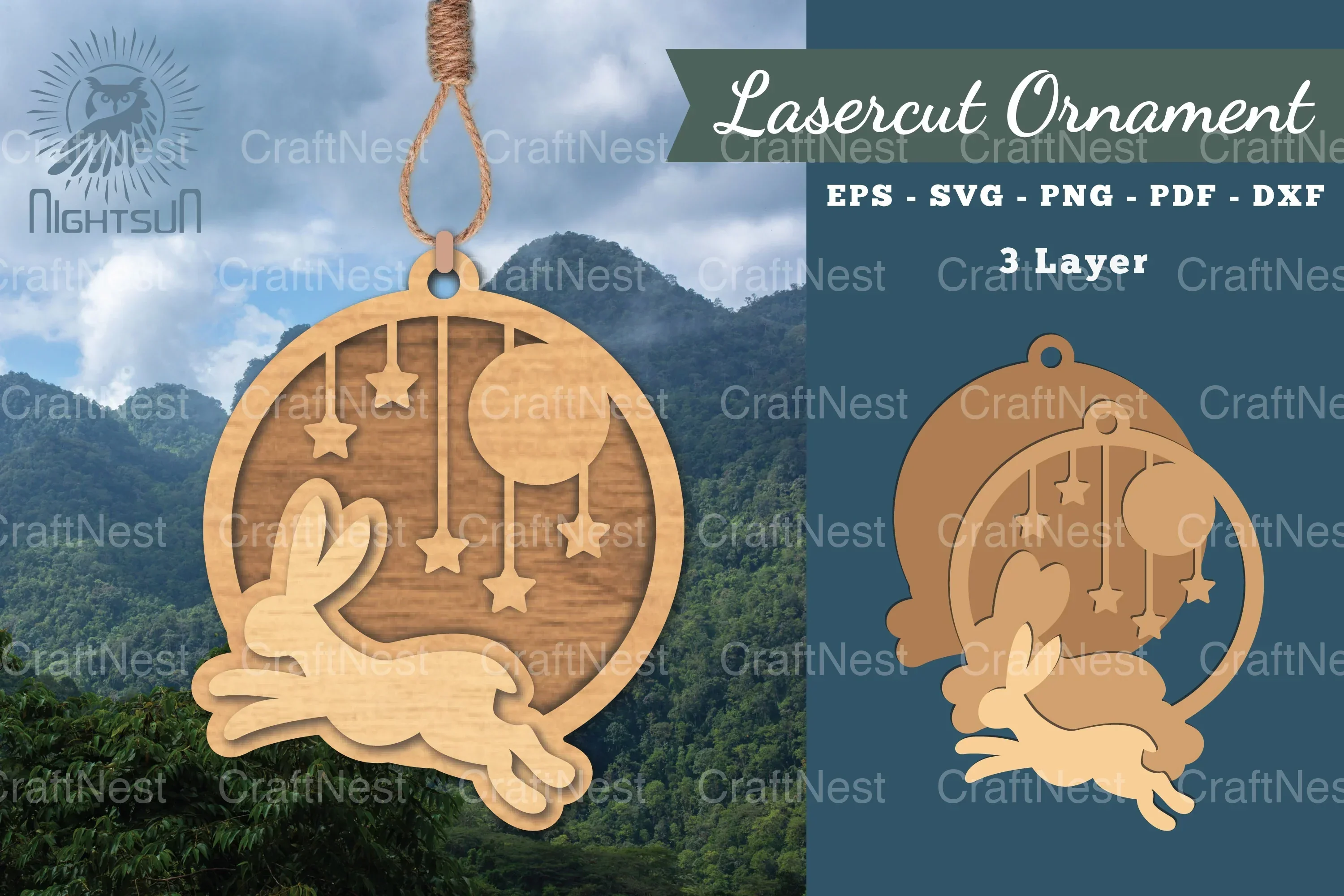 Rabbit Laser Cut Ornament SVG Bundle