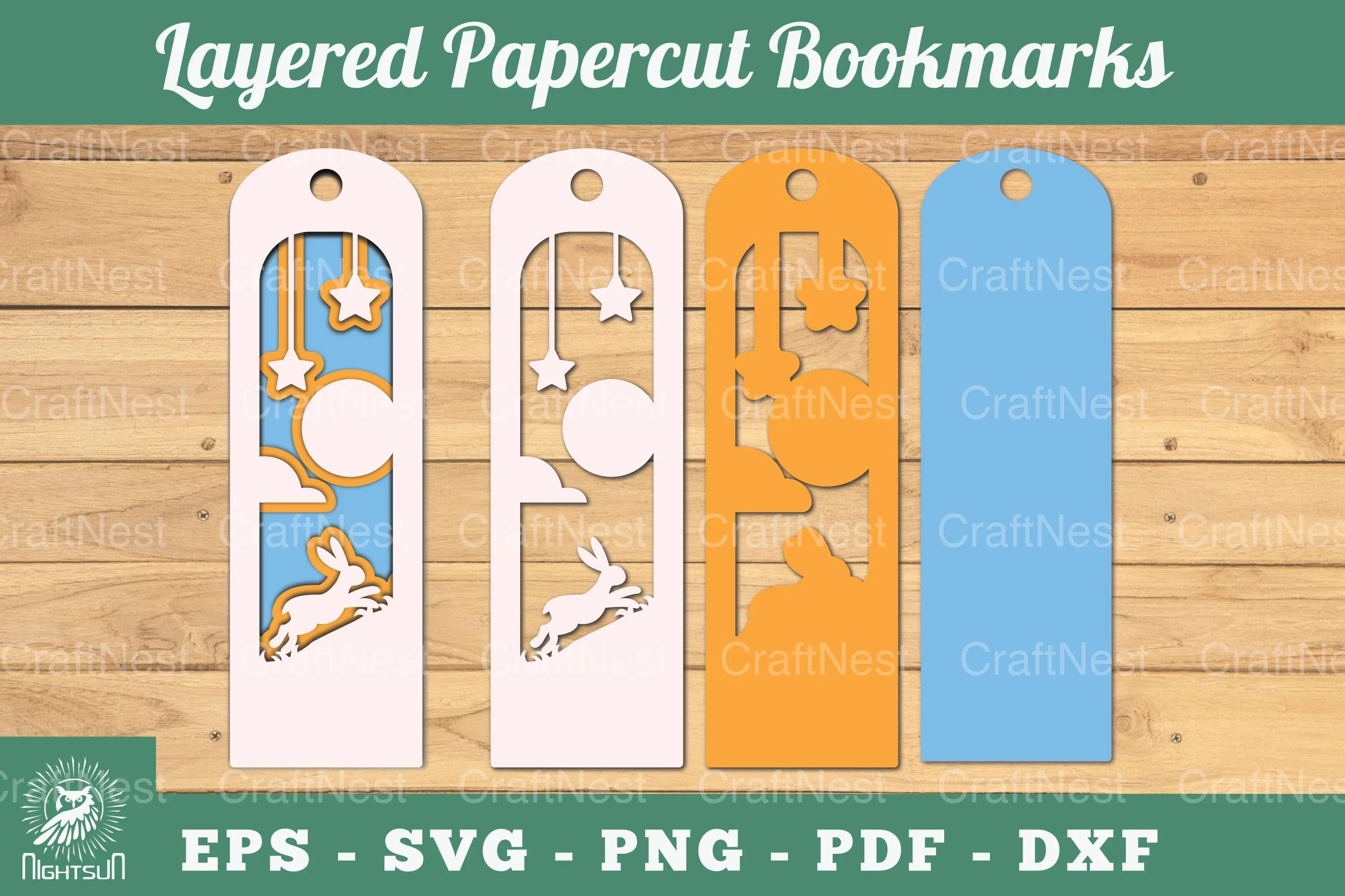 Rabbit Layered Papercut Bookmarks Clipart Bundle