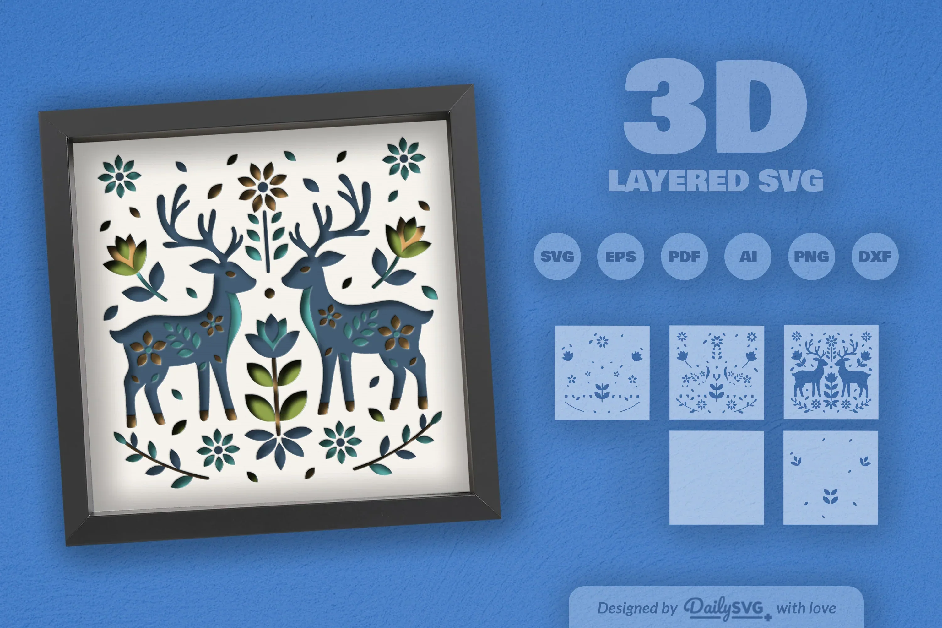 Reindeer Folk Art Papercut Shadow Box SVG Bundle - Image 2