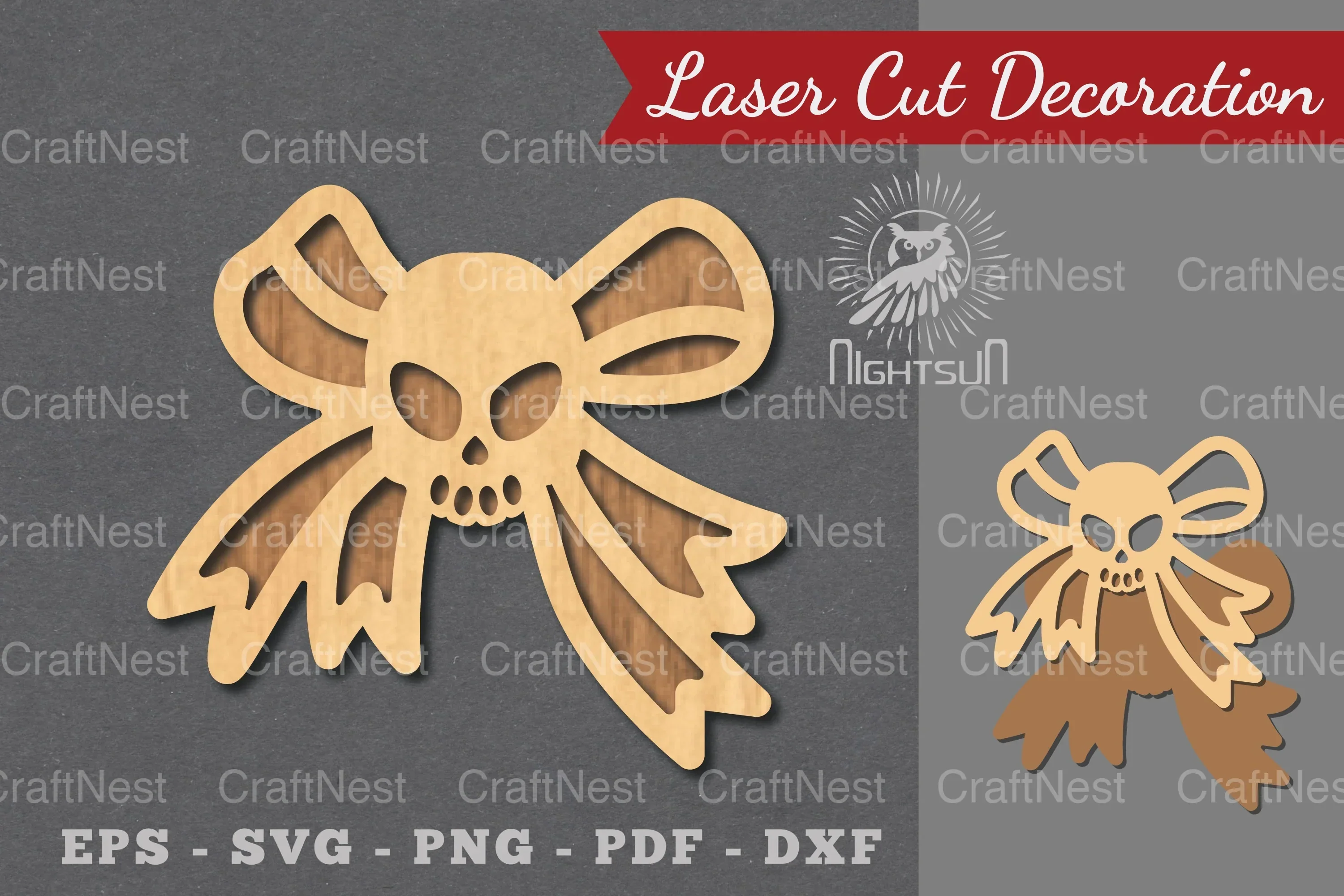 Ribbon Skull Laser Cut Decoration Clipart Bundle