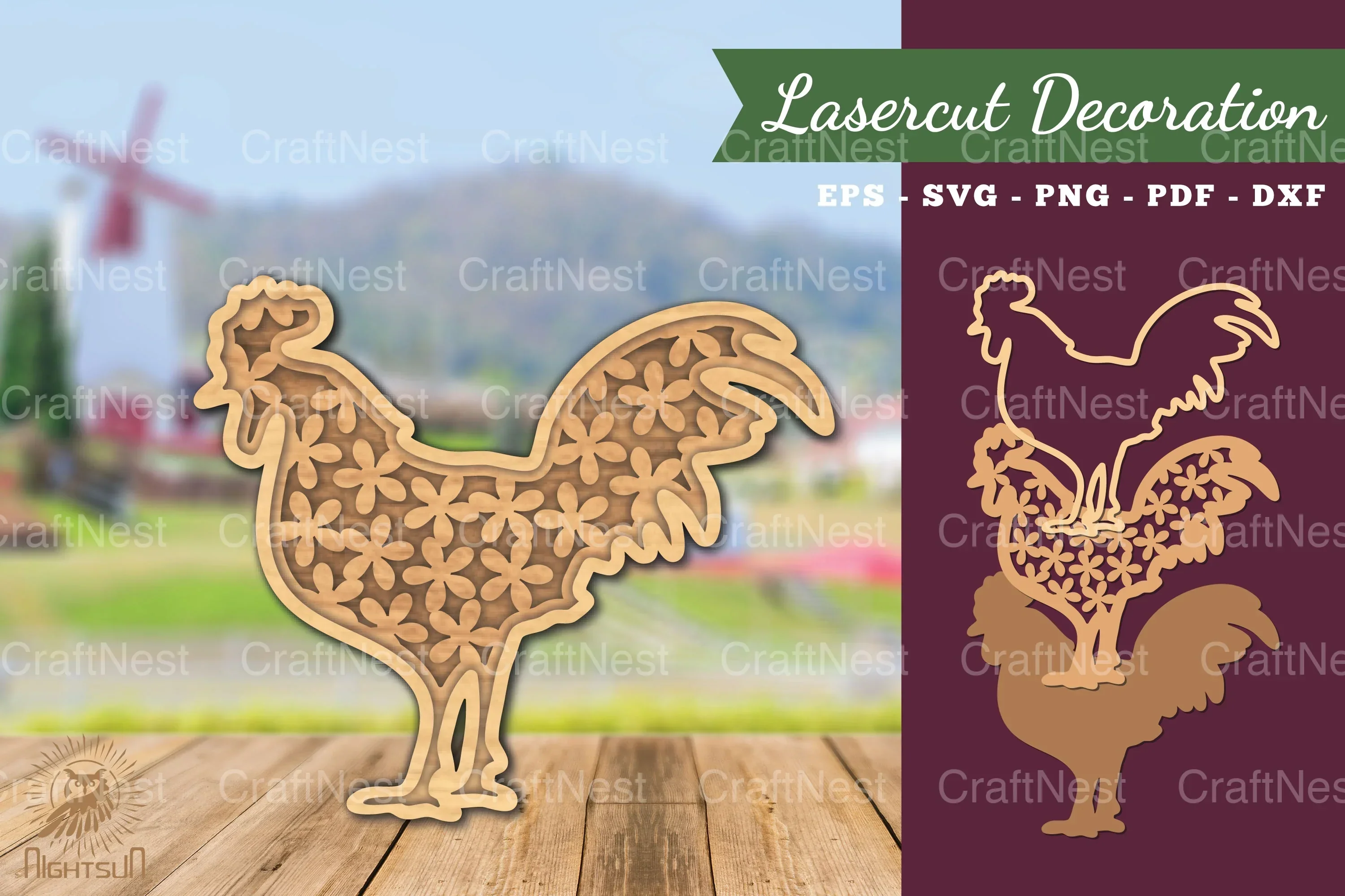 Rooster Flowers Laser Cut Decoration Clipart Bundle