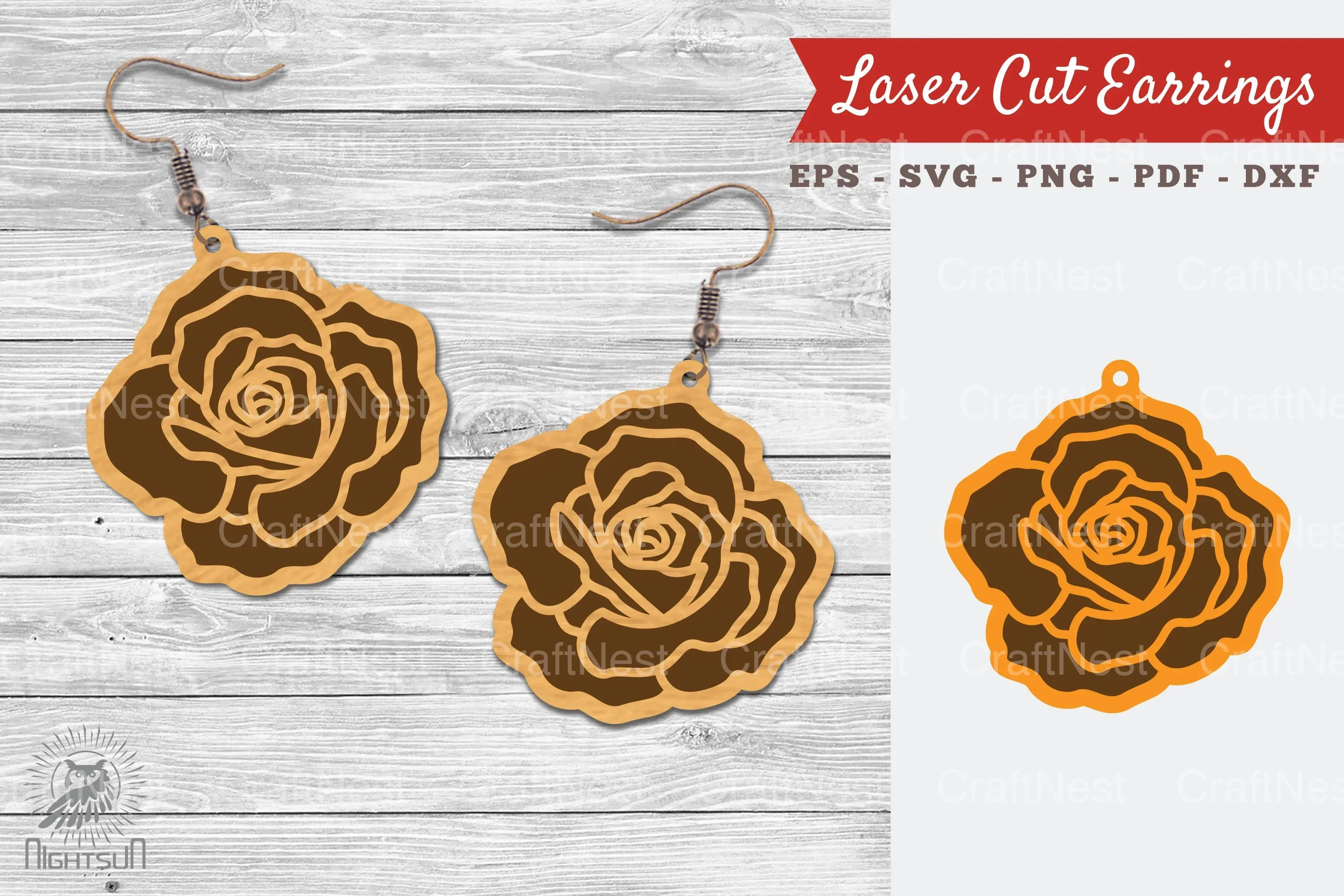 Rose Flower Laser Cut Earrings SVG Bundle