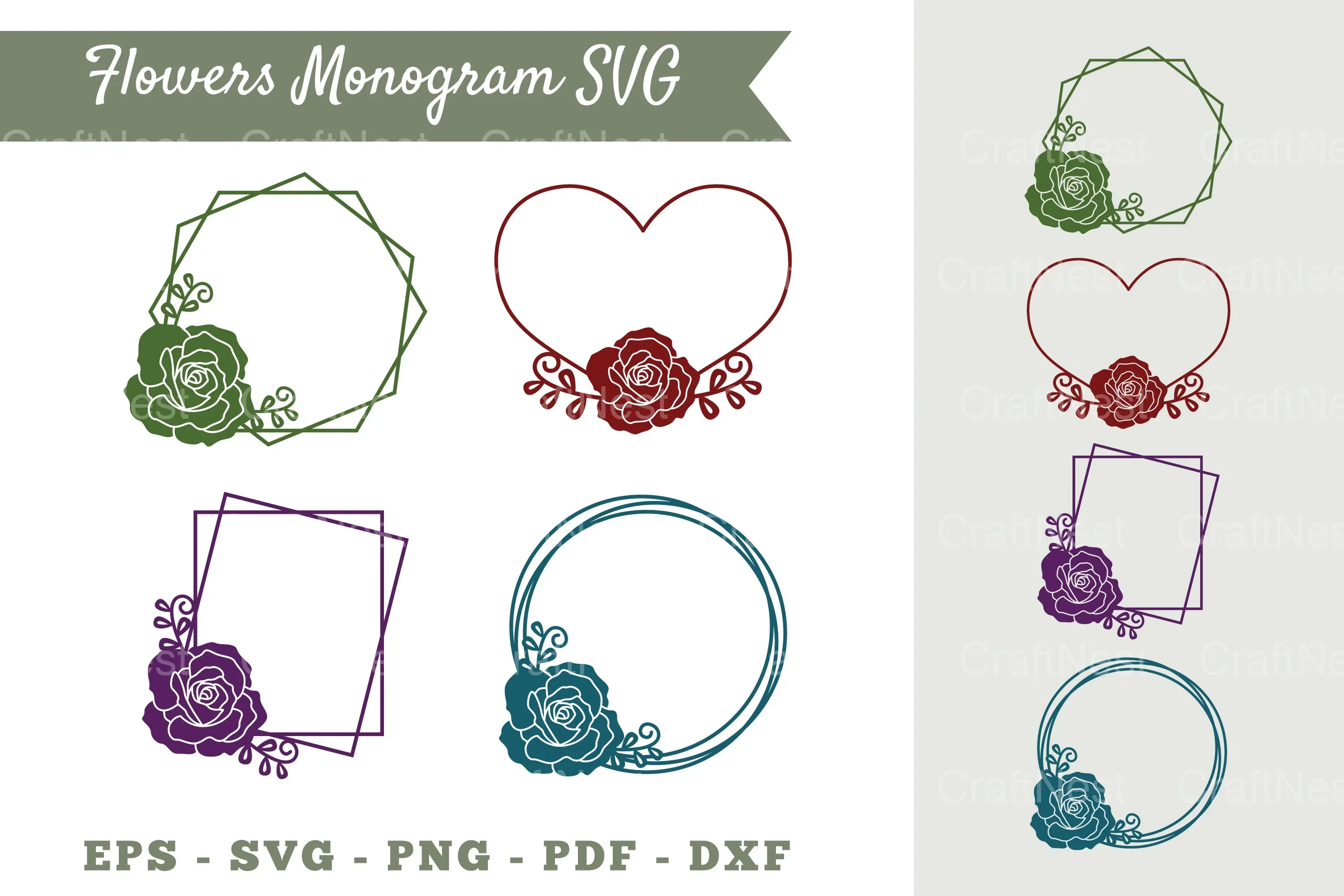 Rose Flower Monogram Clipart Bundle