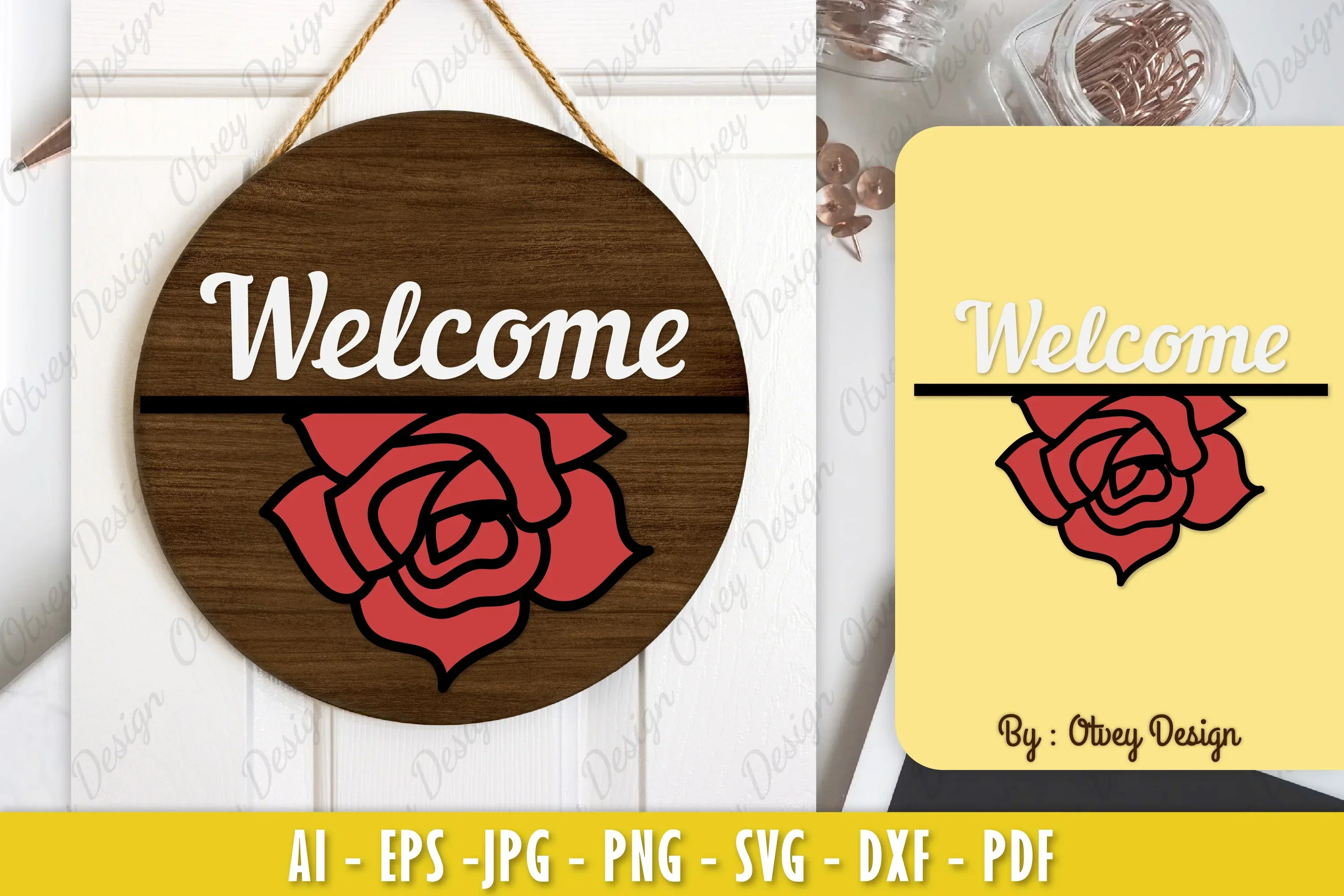 Rose Flower Welcome Sign SVG Bundle