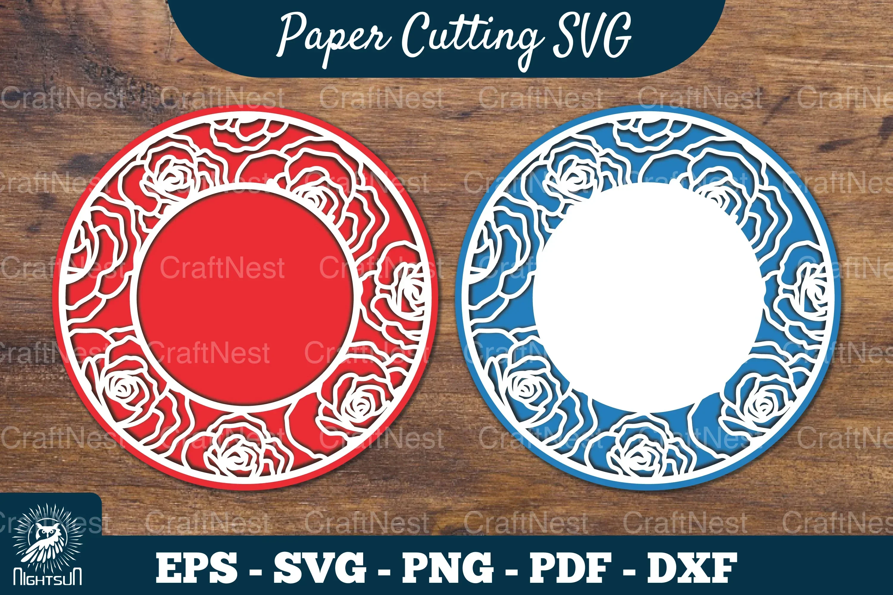 Rose Flowers Papercut Circle Clipart Bundle