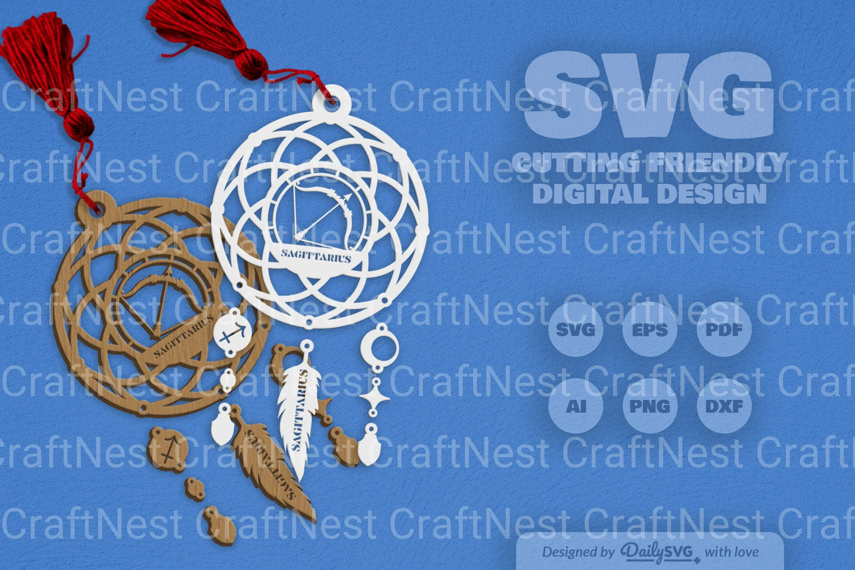 Sagittarius Dream Catcher Laser Cut Clipart Set - Image 3