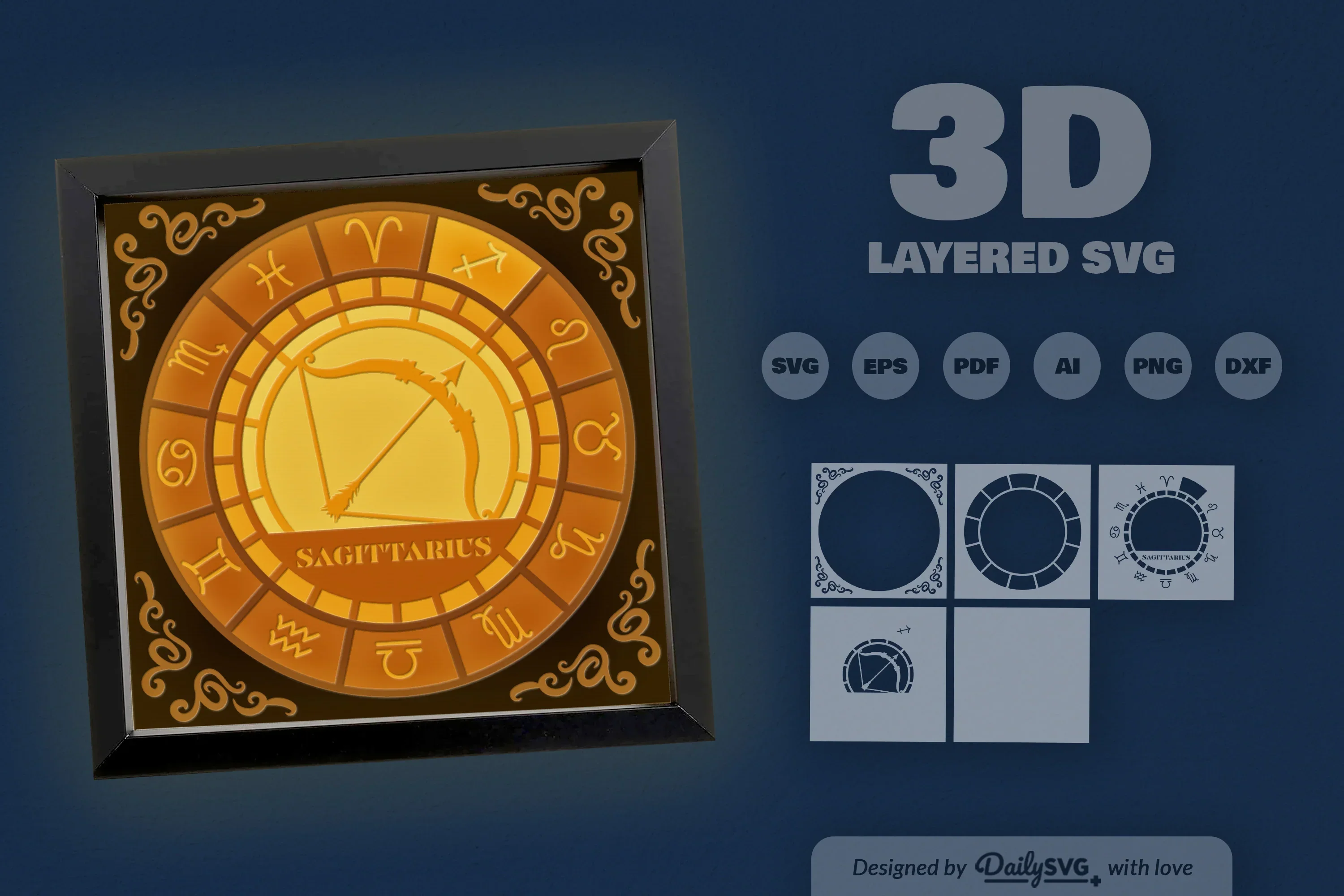 Sagittarius Zodiac 3D Shadow Box Papercut SVG Bundle - Image 3