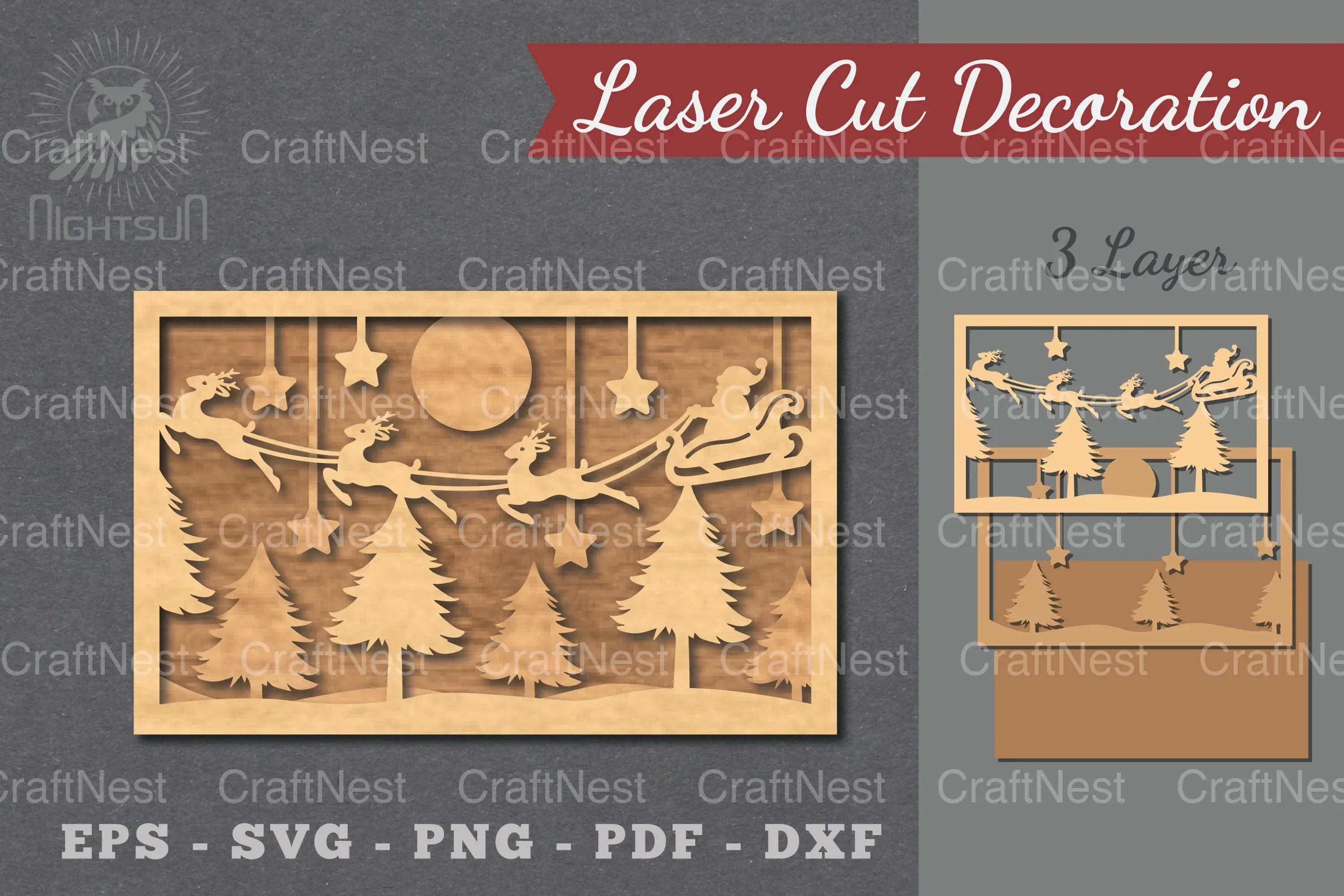 Santa and Sleigh Scene Laser Cut Home Decor Clipart Bundle
