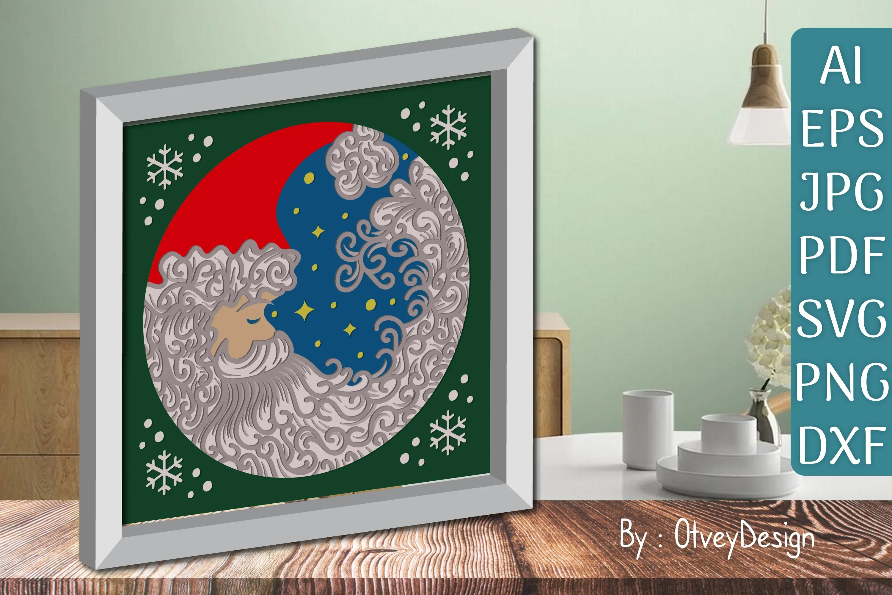 Santa Moon 3D Shadow Box Layered Papercut SVG Bundle - Image 2