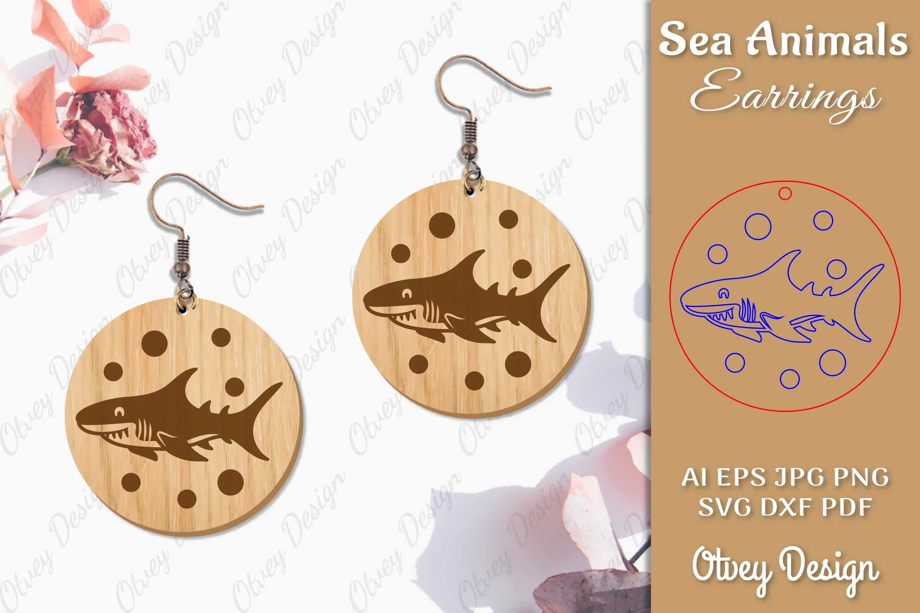 Sea Animals Earrings Laser Cut SVG Bundle