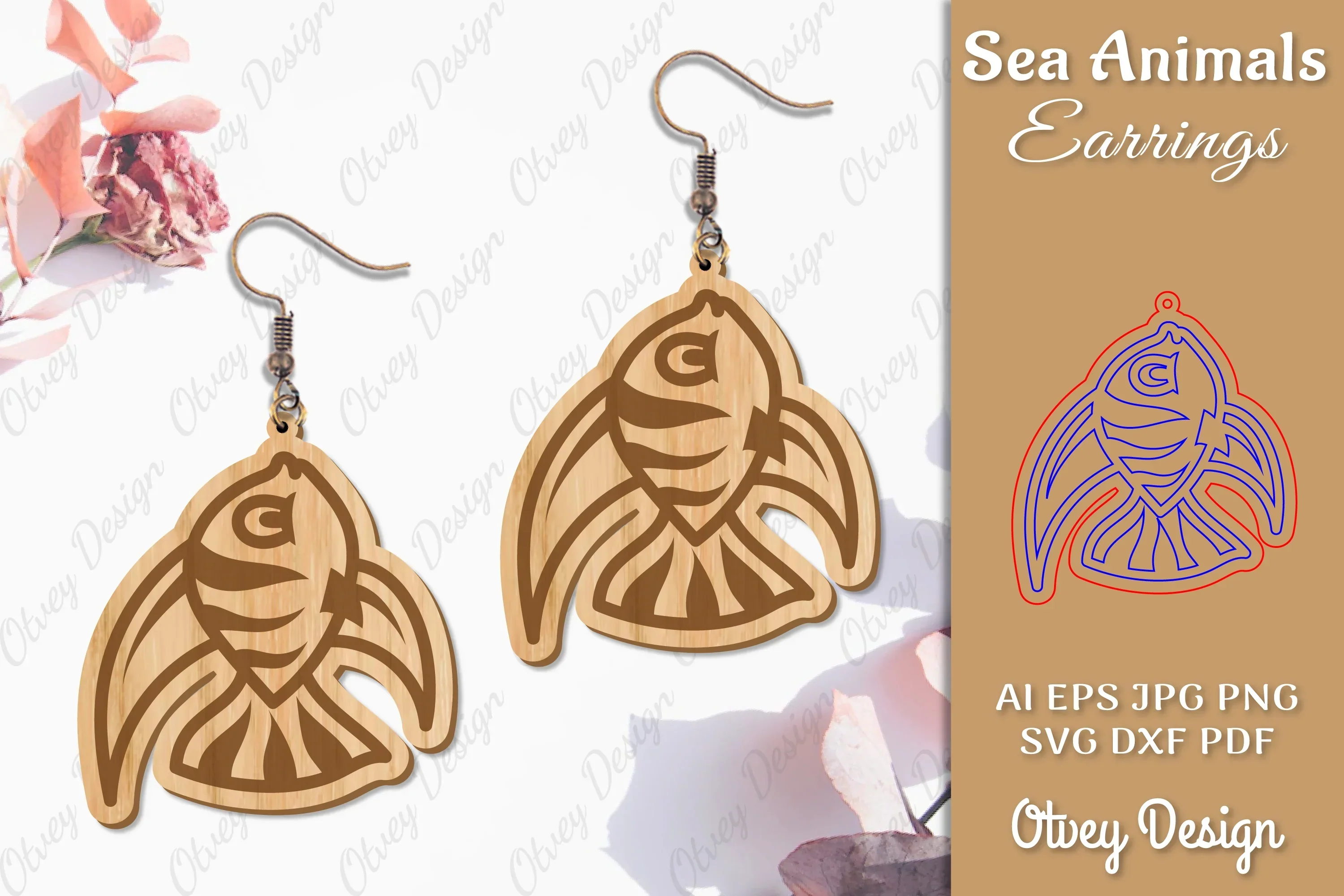 Sea Animals Earrings Laser Cut SVG Bundle