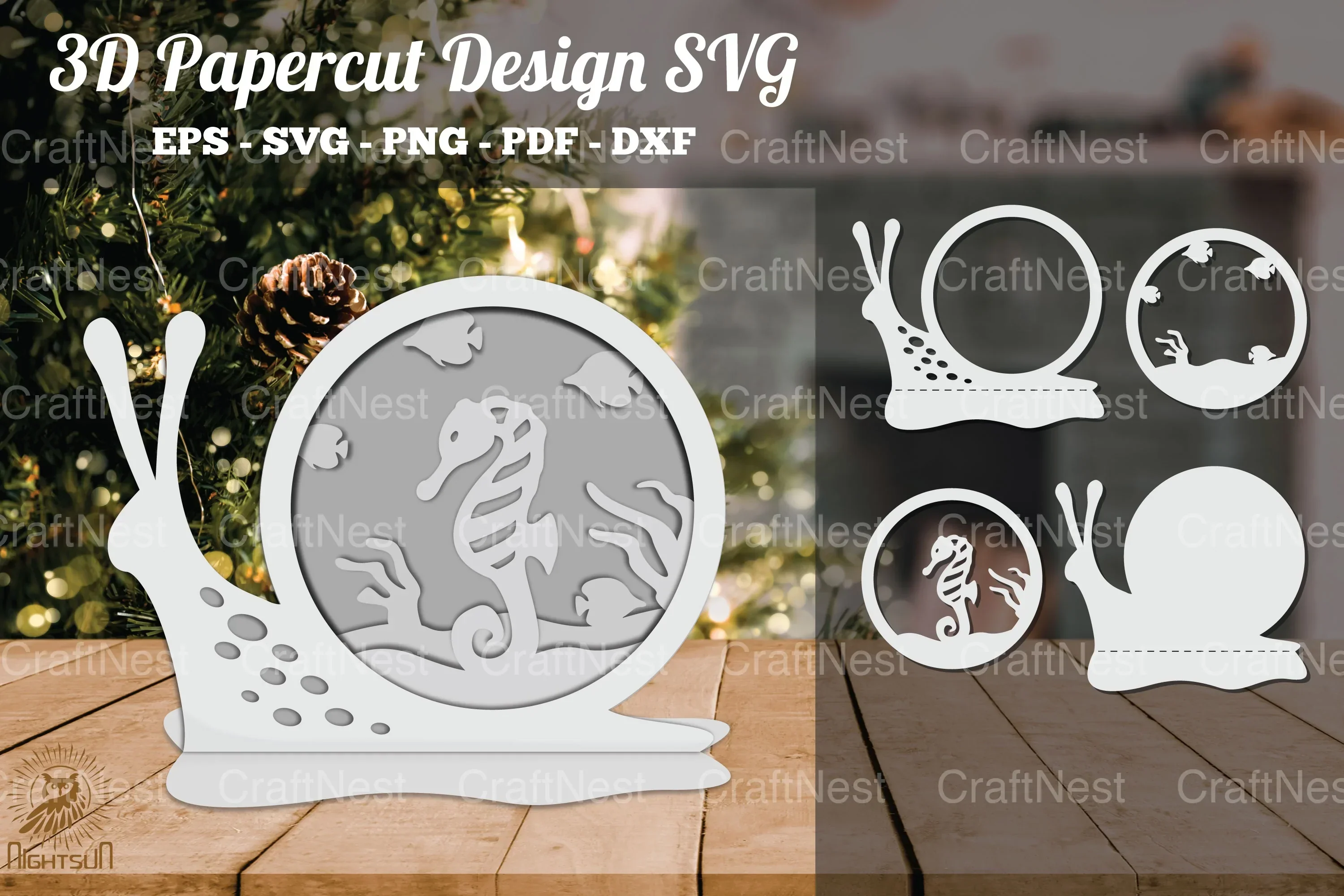 Sea Horses 3D Papercut Design Clipart Bundle