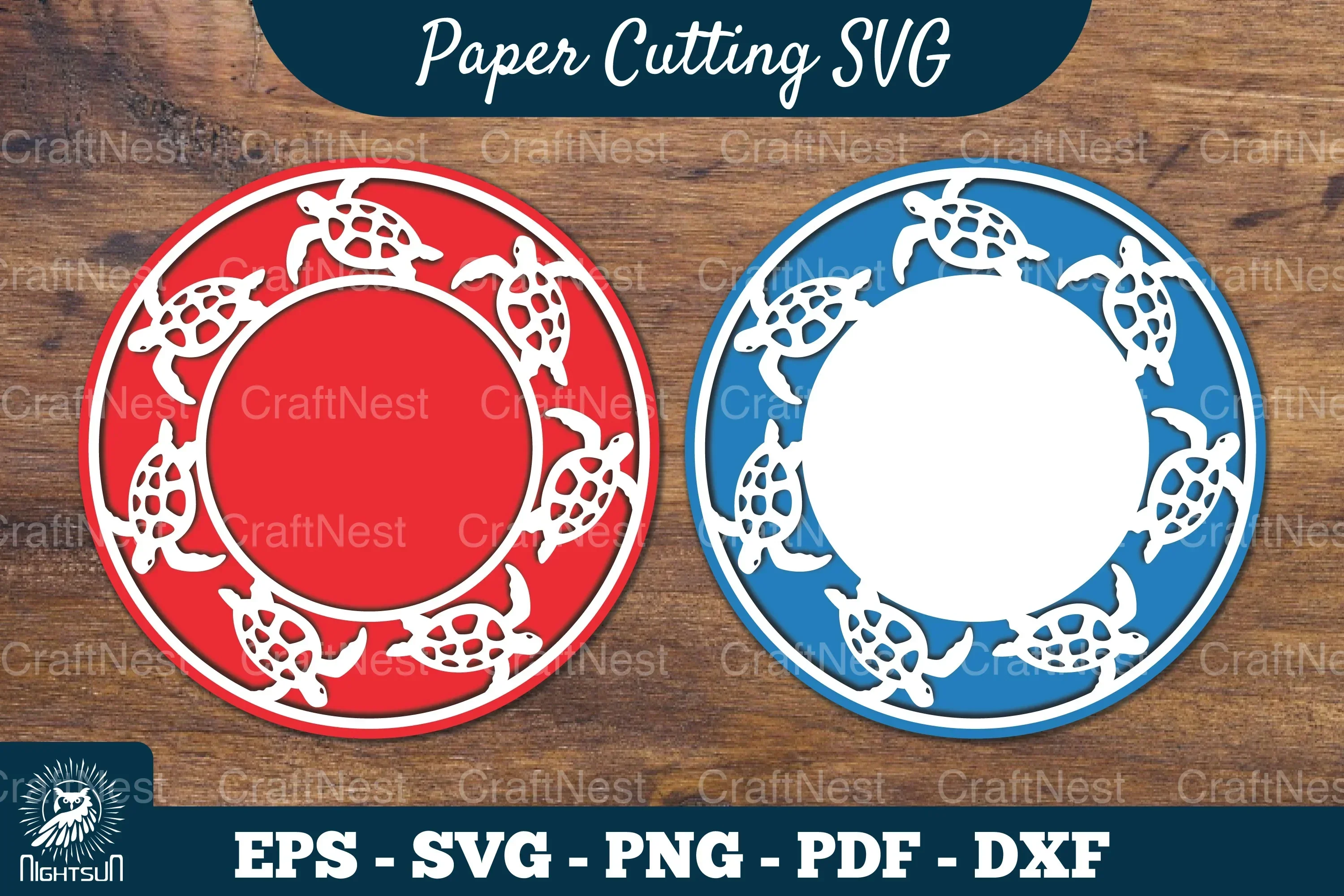 Sea Turtle Papercut Circle Clipart Bundle