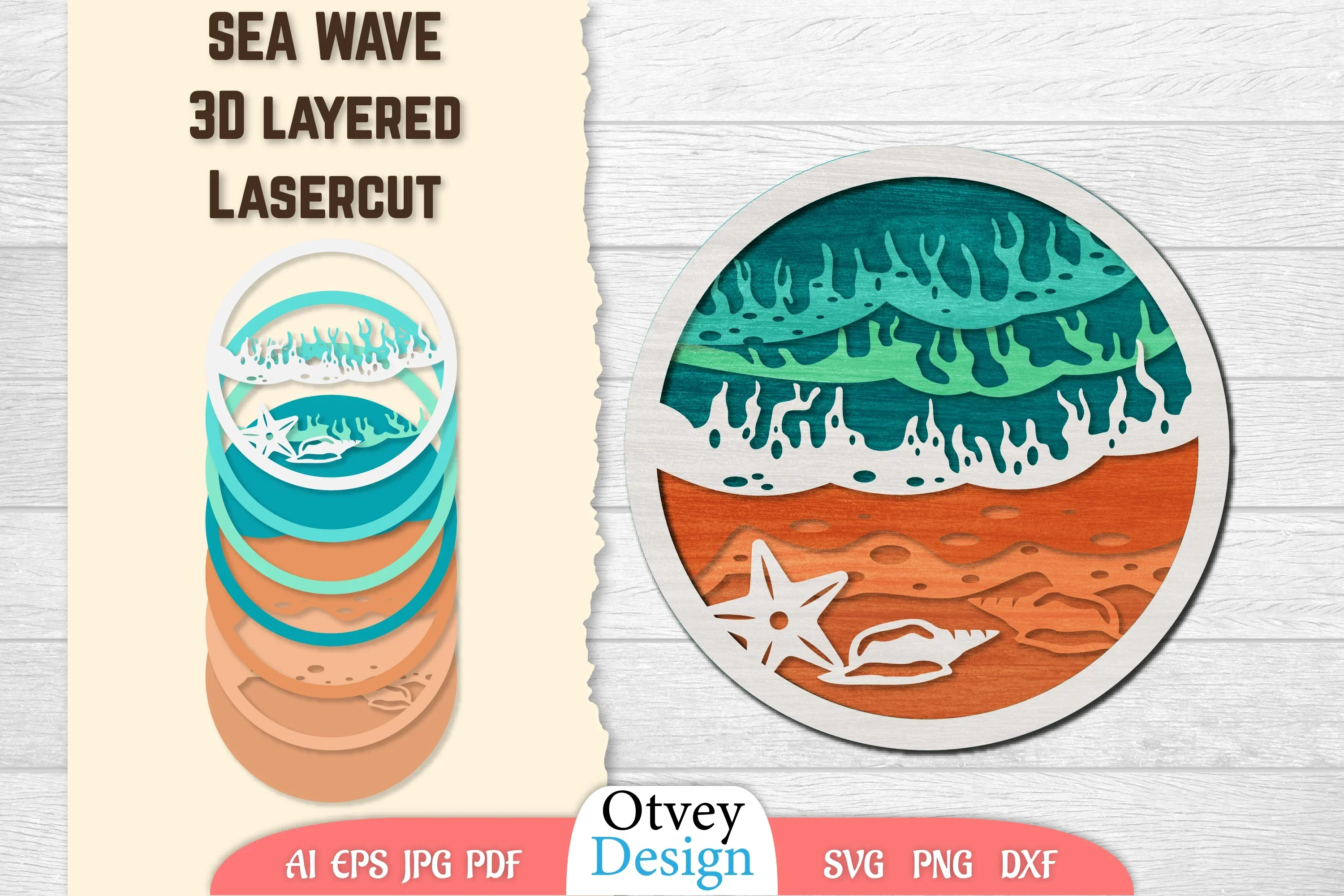 Sea Wave 3D Layered Lasercut SVG Bundle
