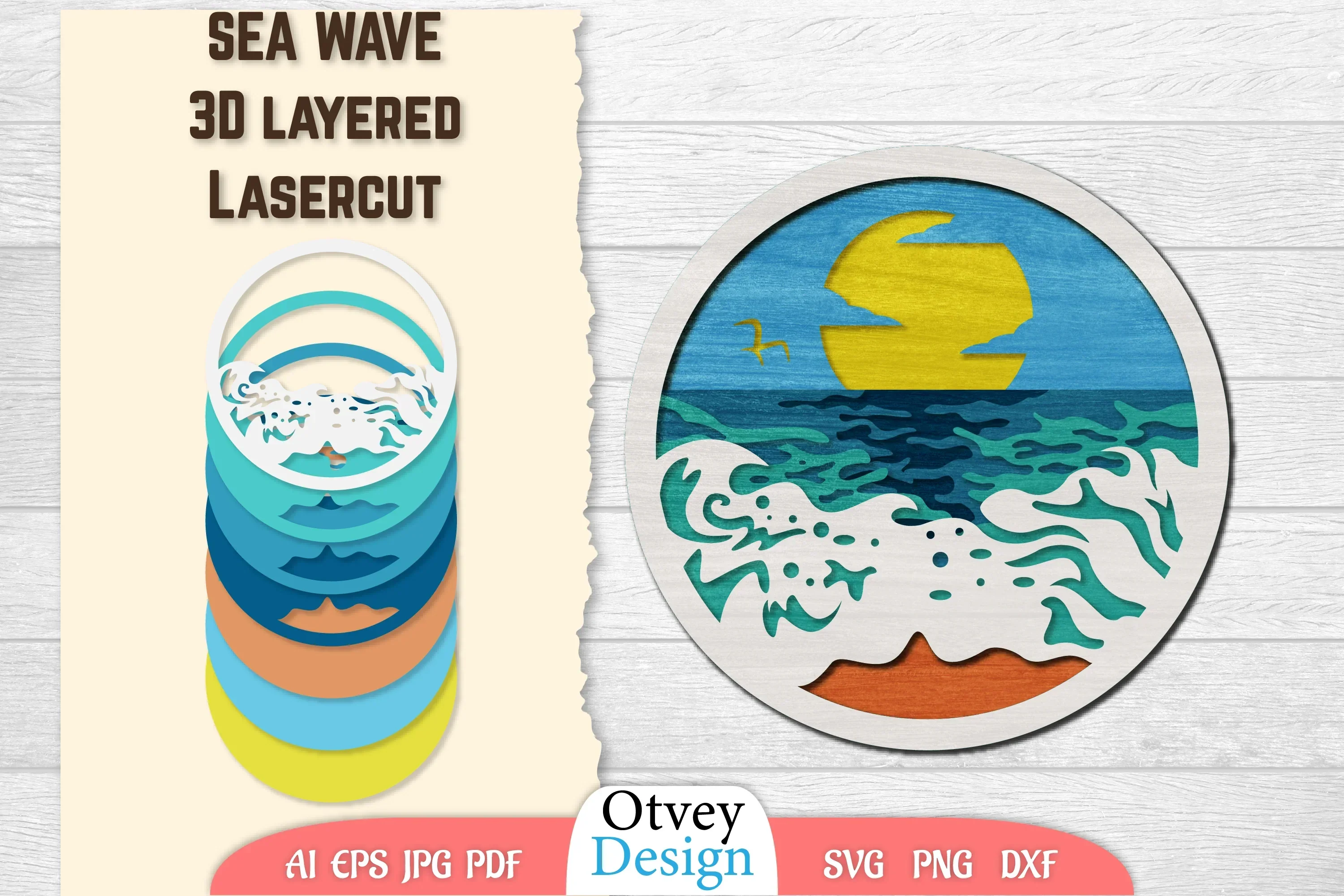 Sea Wave 3D Layered Lasercut SVG Bundle