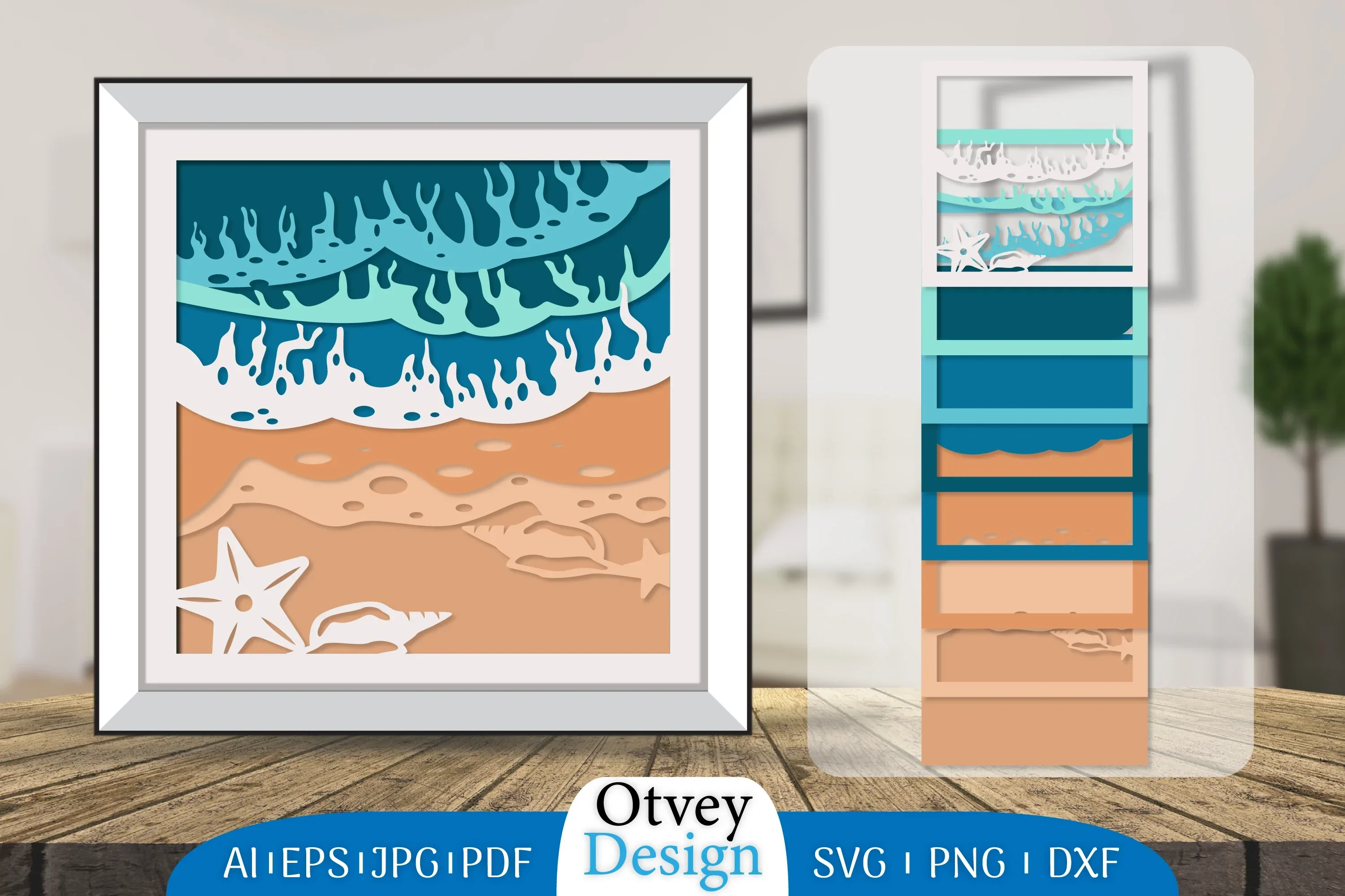 Sea Wave 3D Shadowbox Layered SVG Bundle
