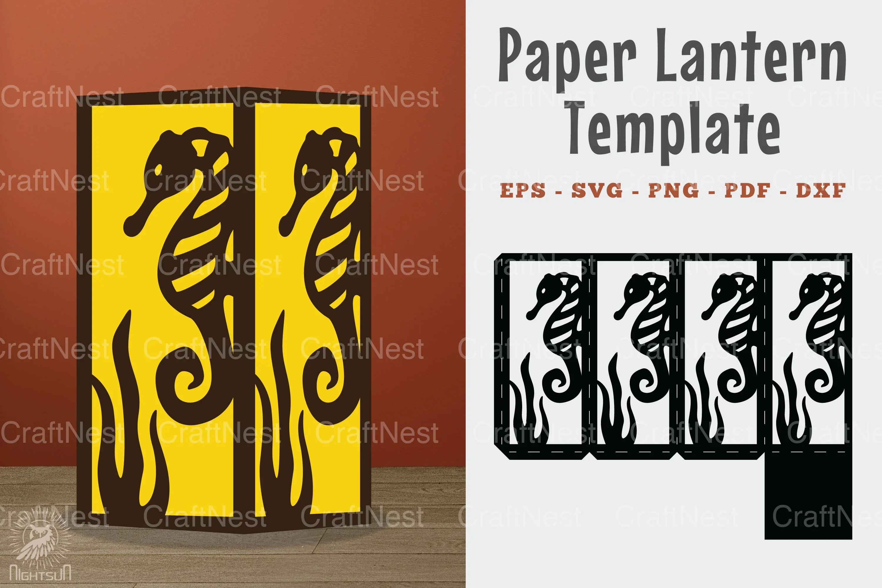 Seahorse Papercut Lantern Template SVG Bundle