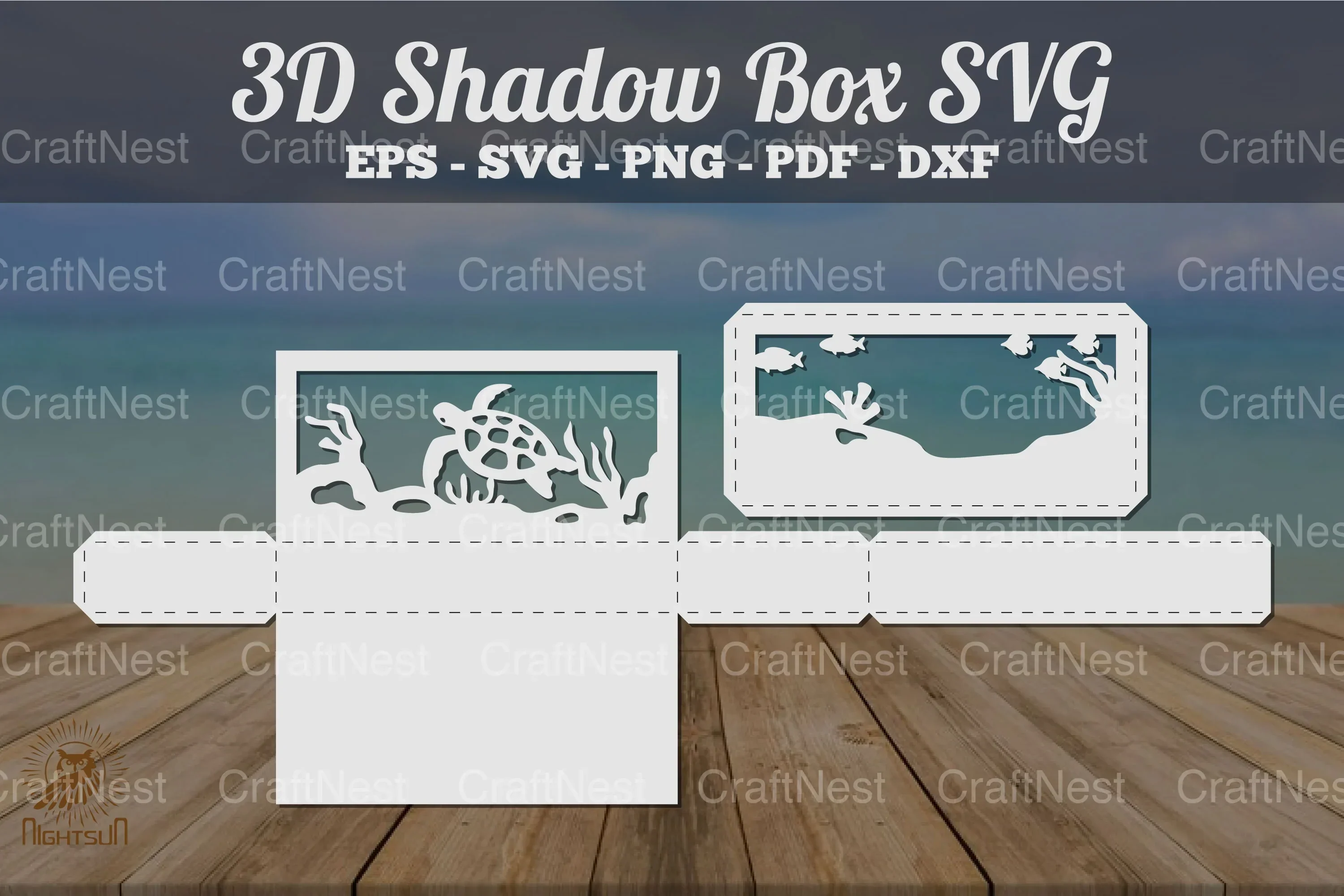 Seaturtle Underwater Scene Shadow Box SVG Bundle - Image 2