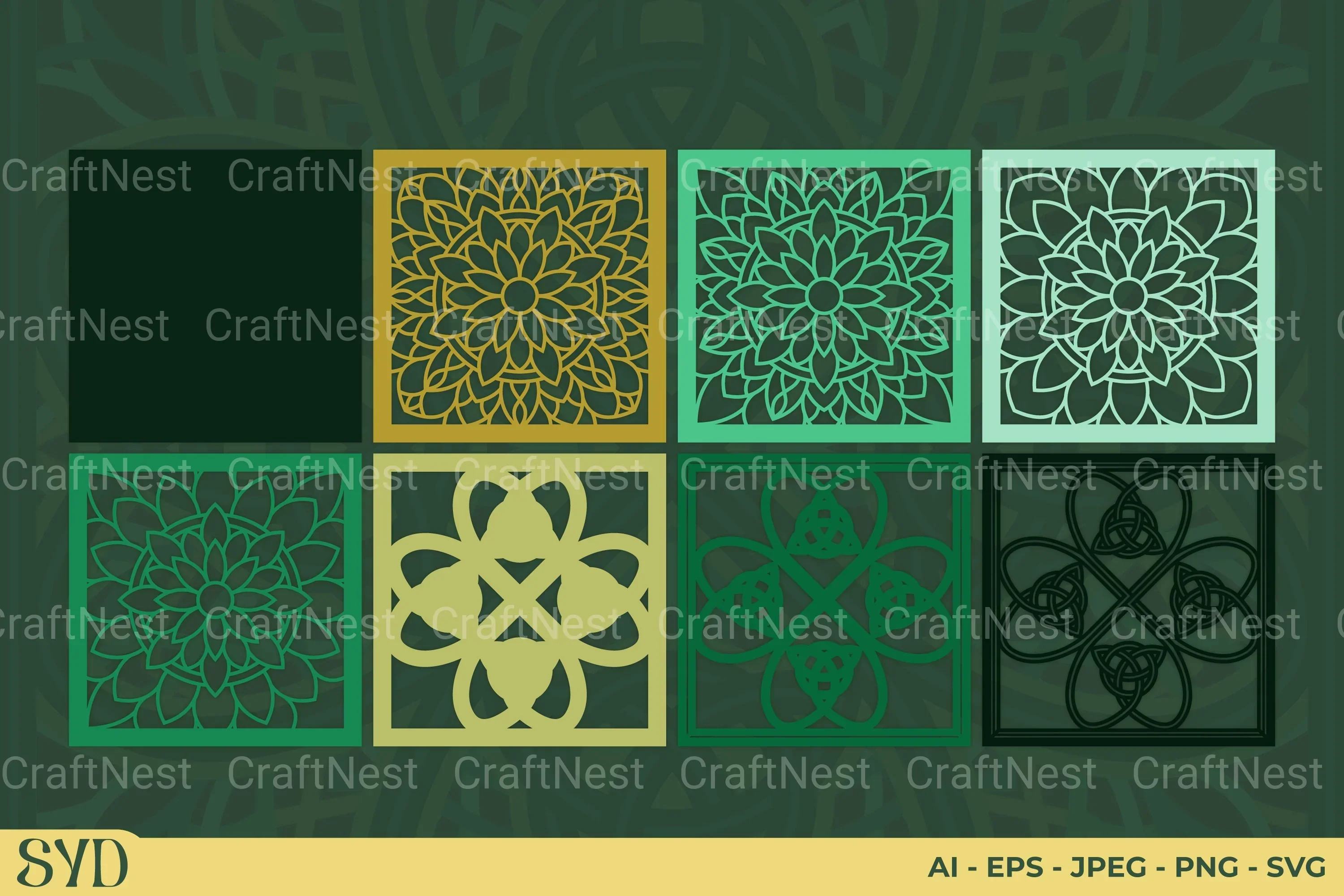 Shamrock Celtic Mandala Layered Papercut Clipart Bundle