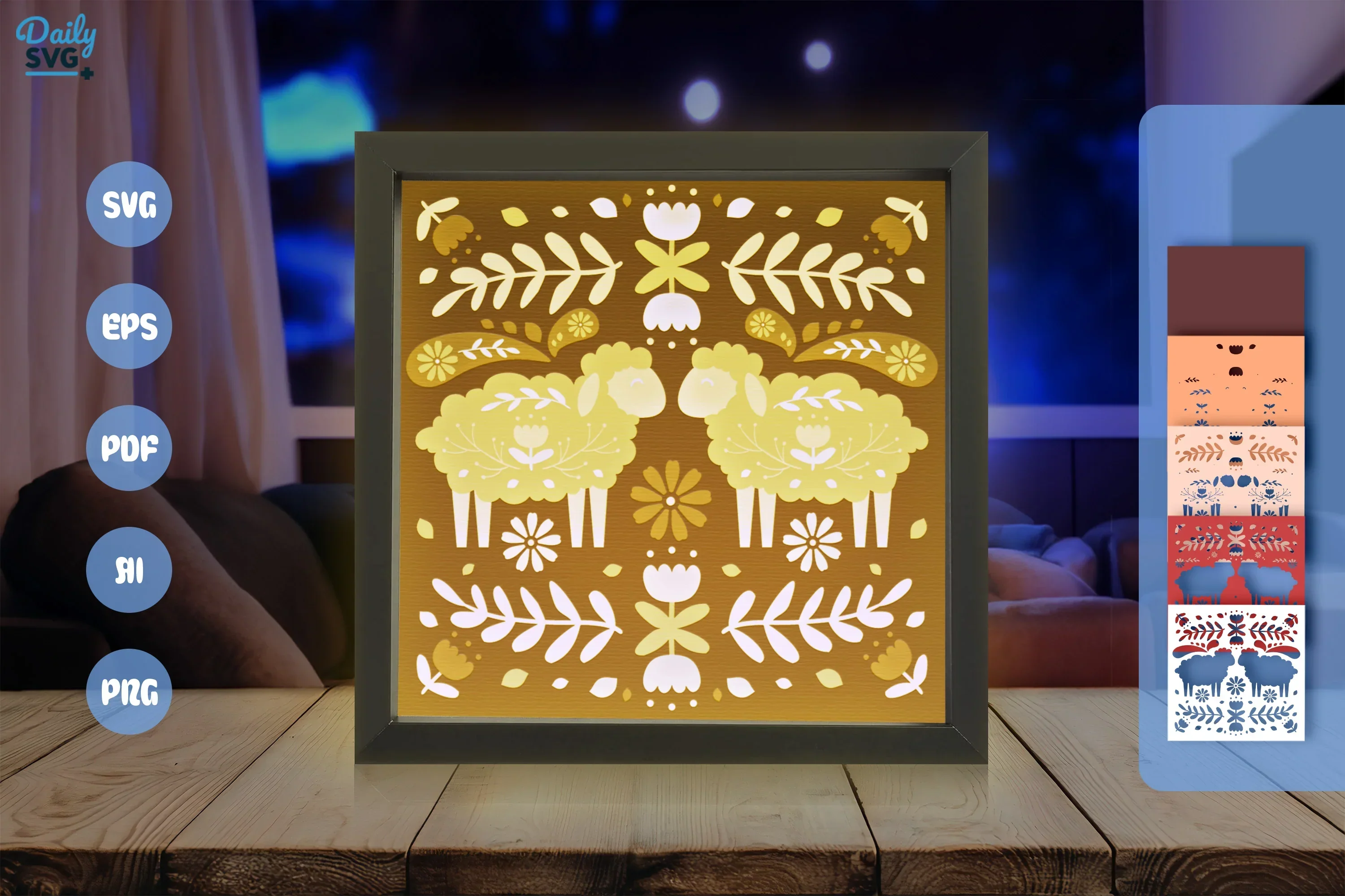 Sheep and Flowers Folk Art Papercut SVG Bundle - Image 3