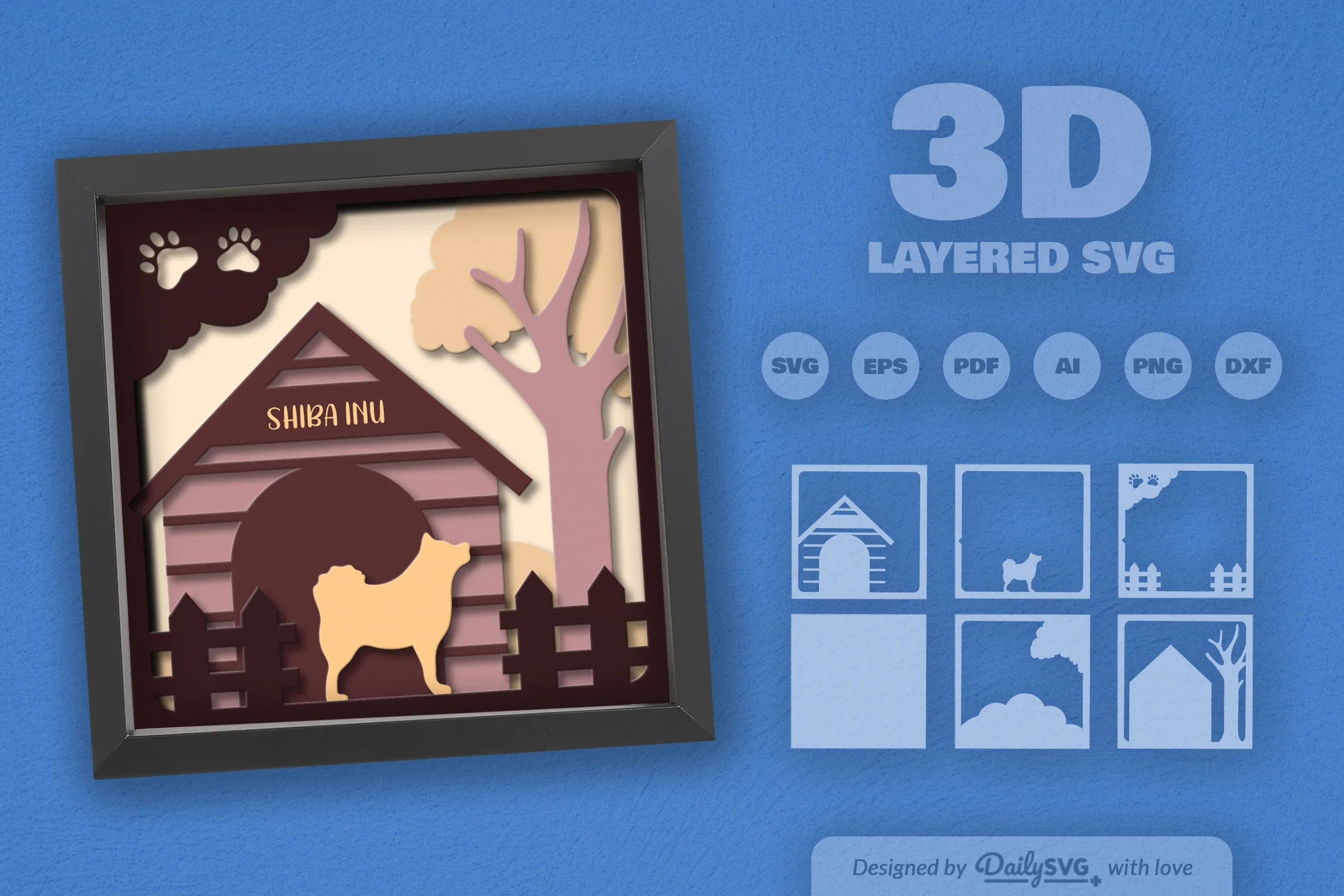 Shiba Inu Dog House Papercut SVG Bundle - Image 2