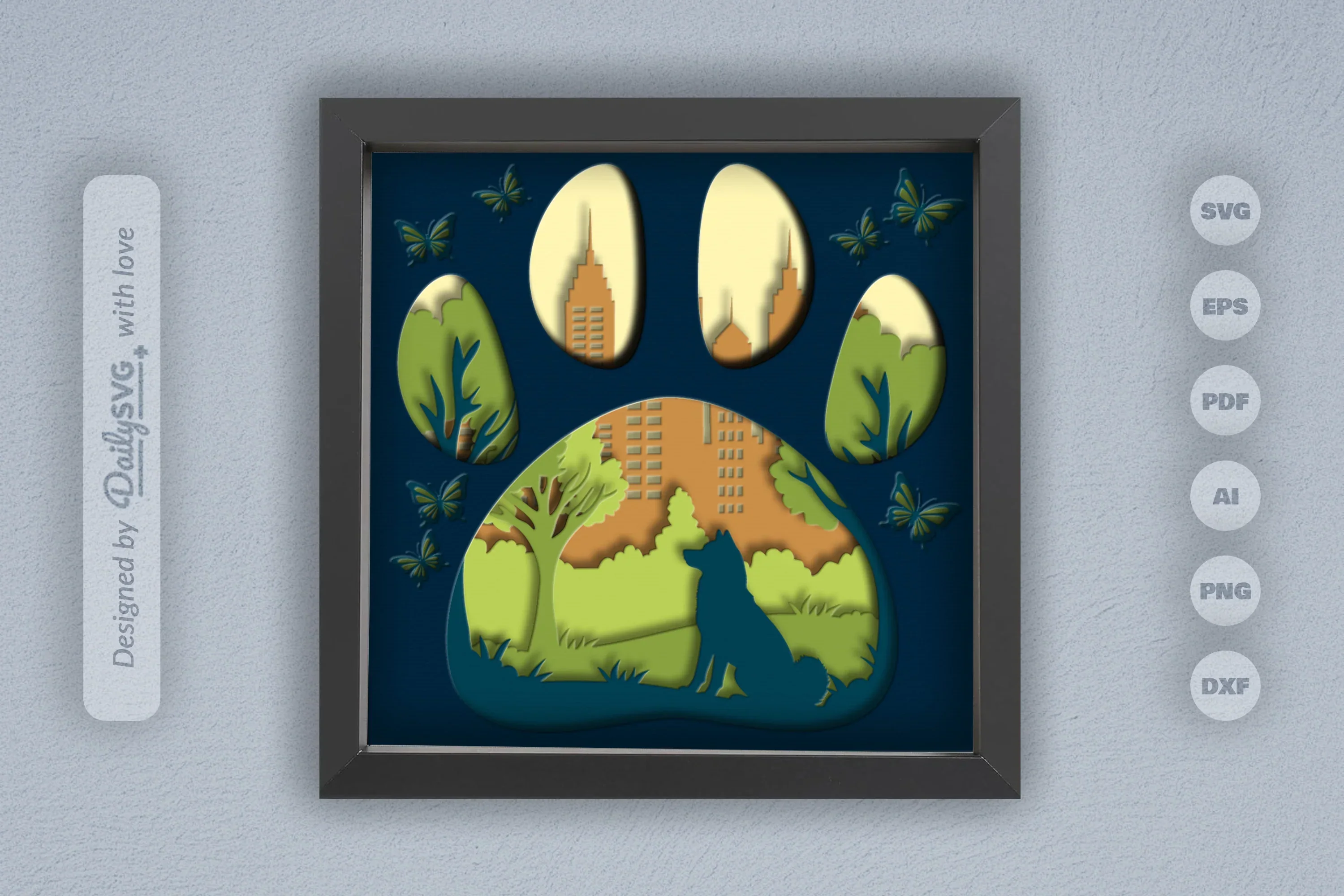 Shiba Inu Papercut SVG Bundle: Sitting at the Park Design