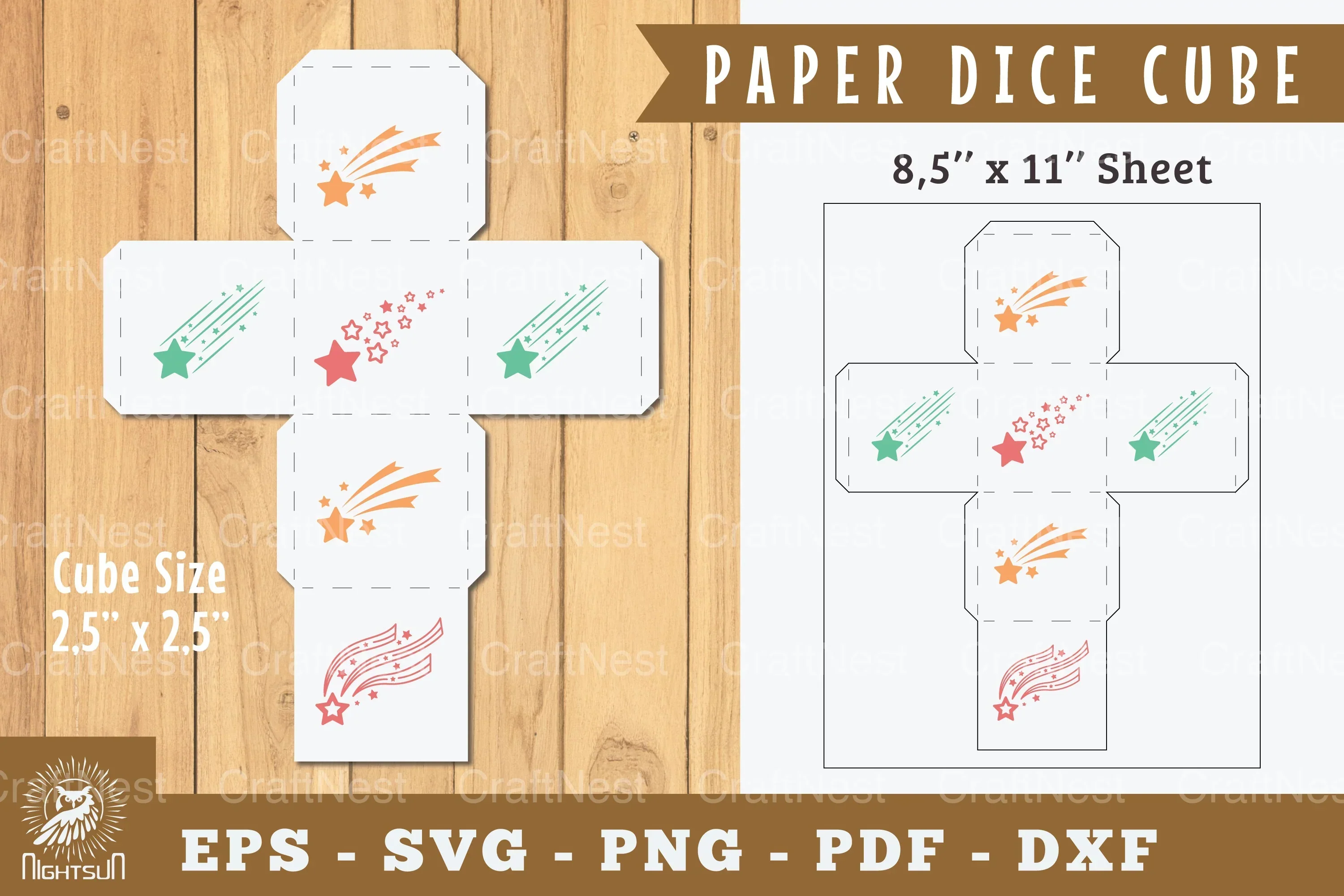 Shooting Star Paper Dice Cube Printable Clipart Bundle