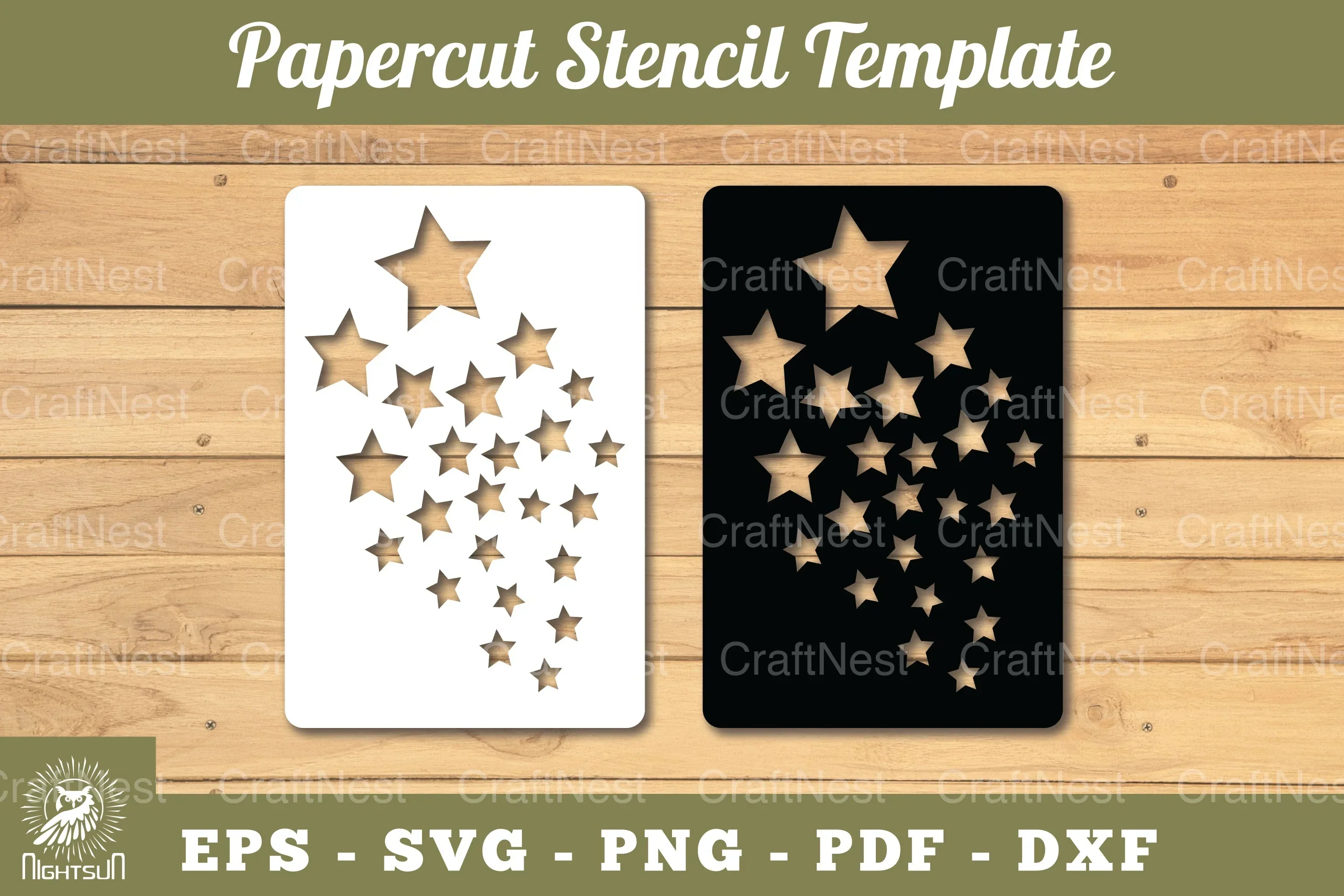 Shooting Stars Paper Cut Stencil Clipart Bundle