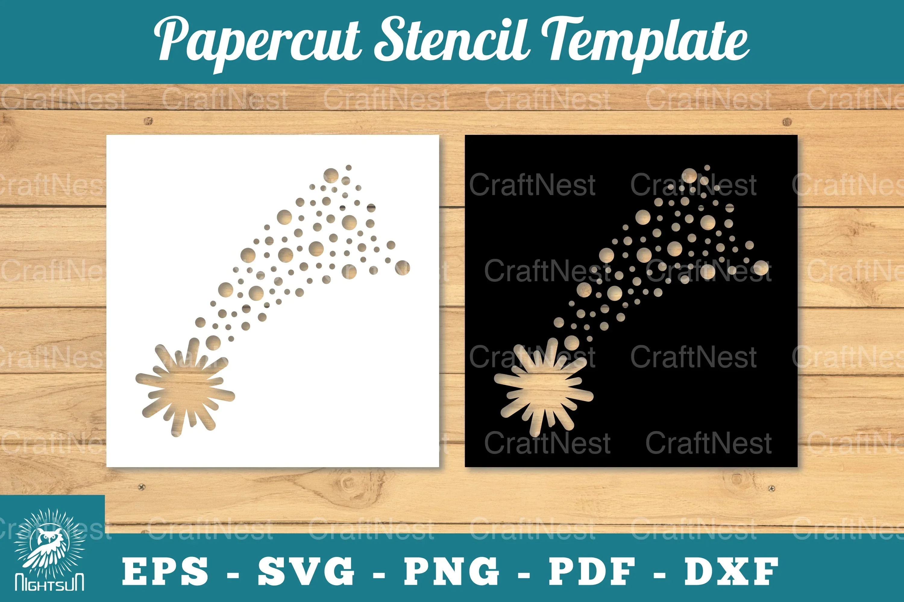 Shooting Stars Papercut Stencil Clipart Bundle