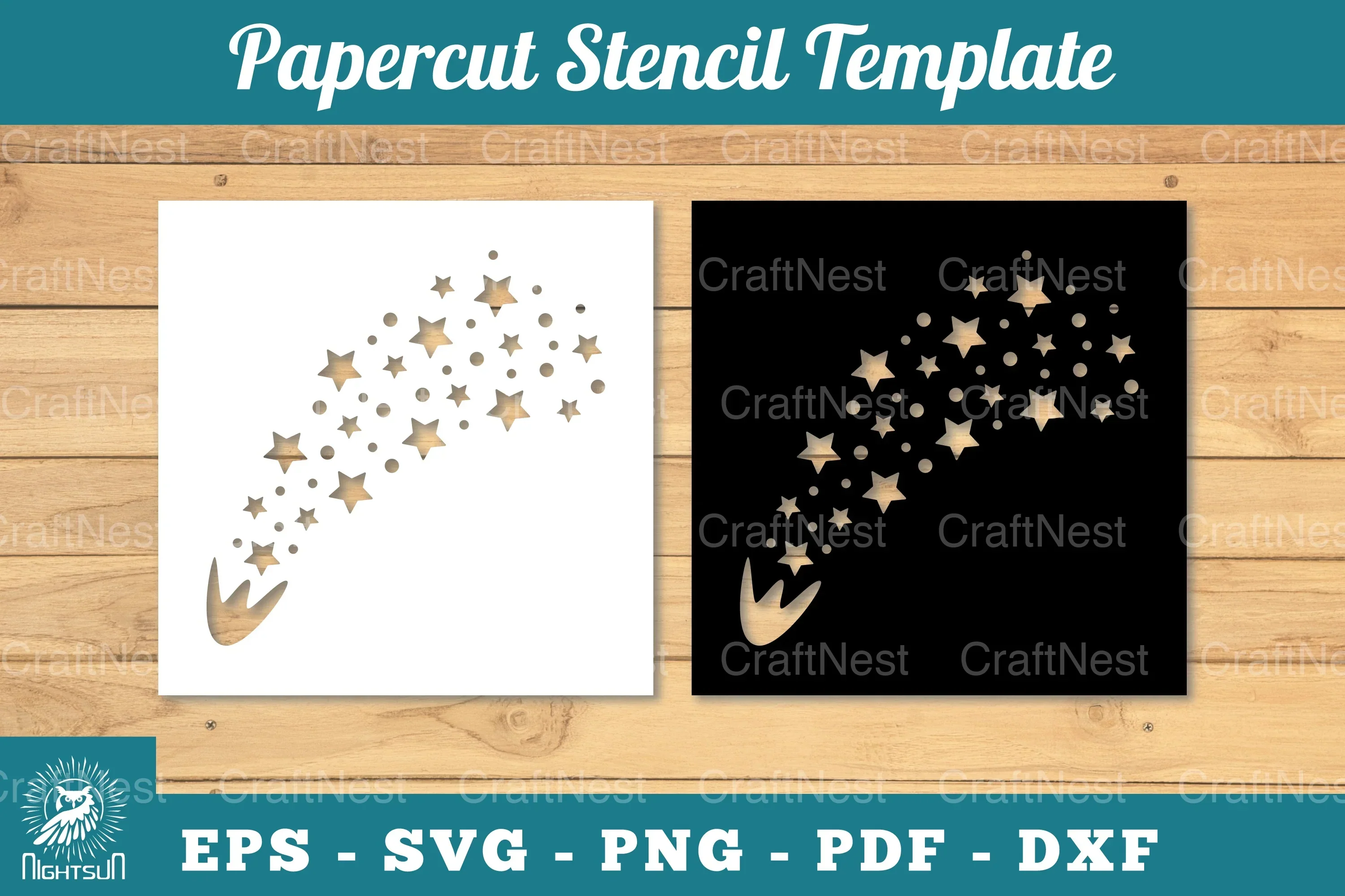 Shooting Stars Papercut Stencil Clipart Bundle